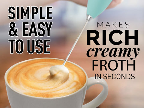 Zulay Kitchen Milk Frother Mint, funciona con pilas AA para libertad sin enchufes.