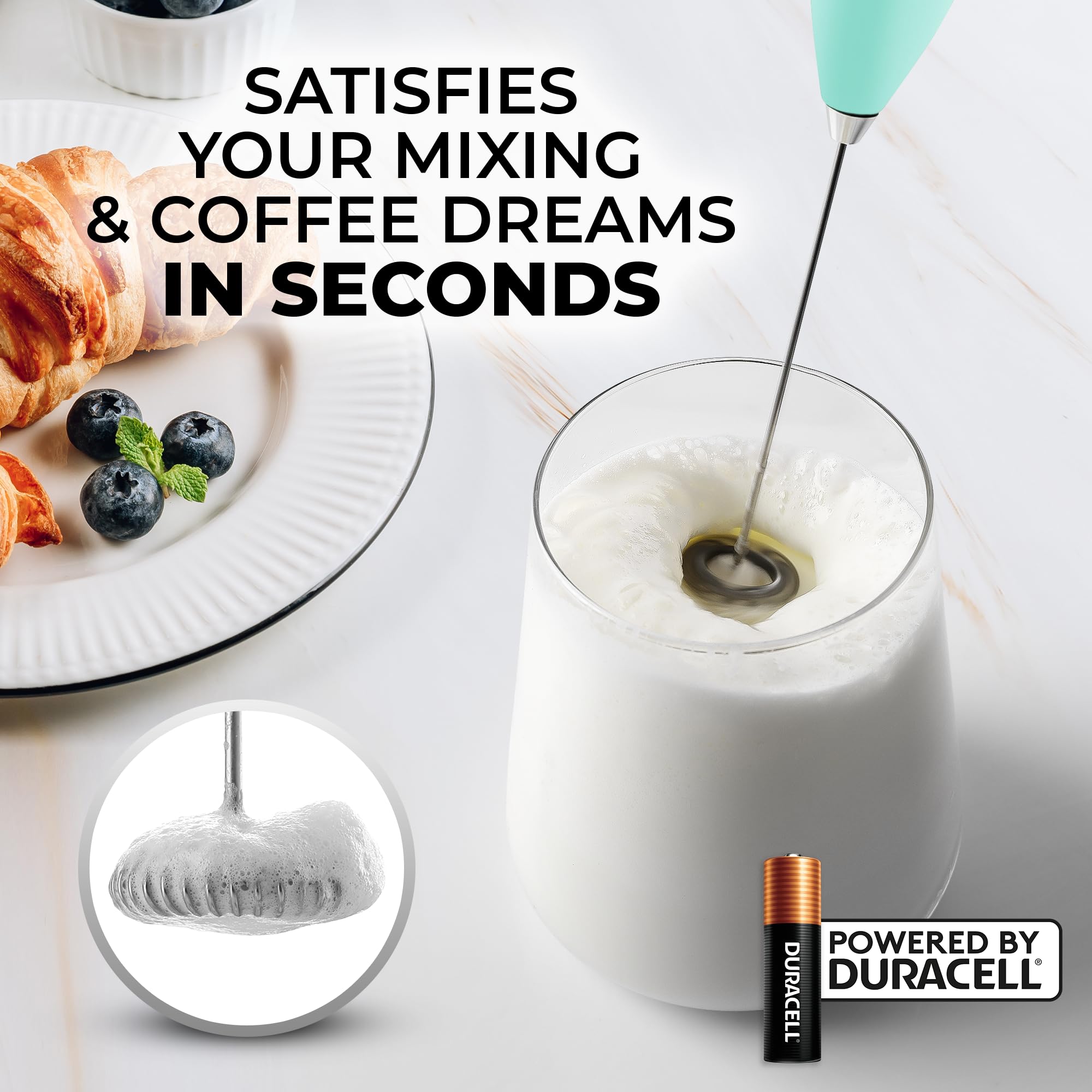 Zulay Kitchen Milk Frother Mint, espumado rápido para cafés cremosos.