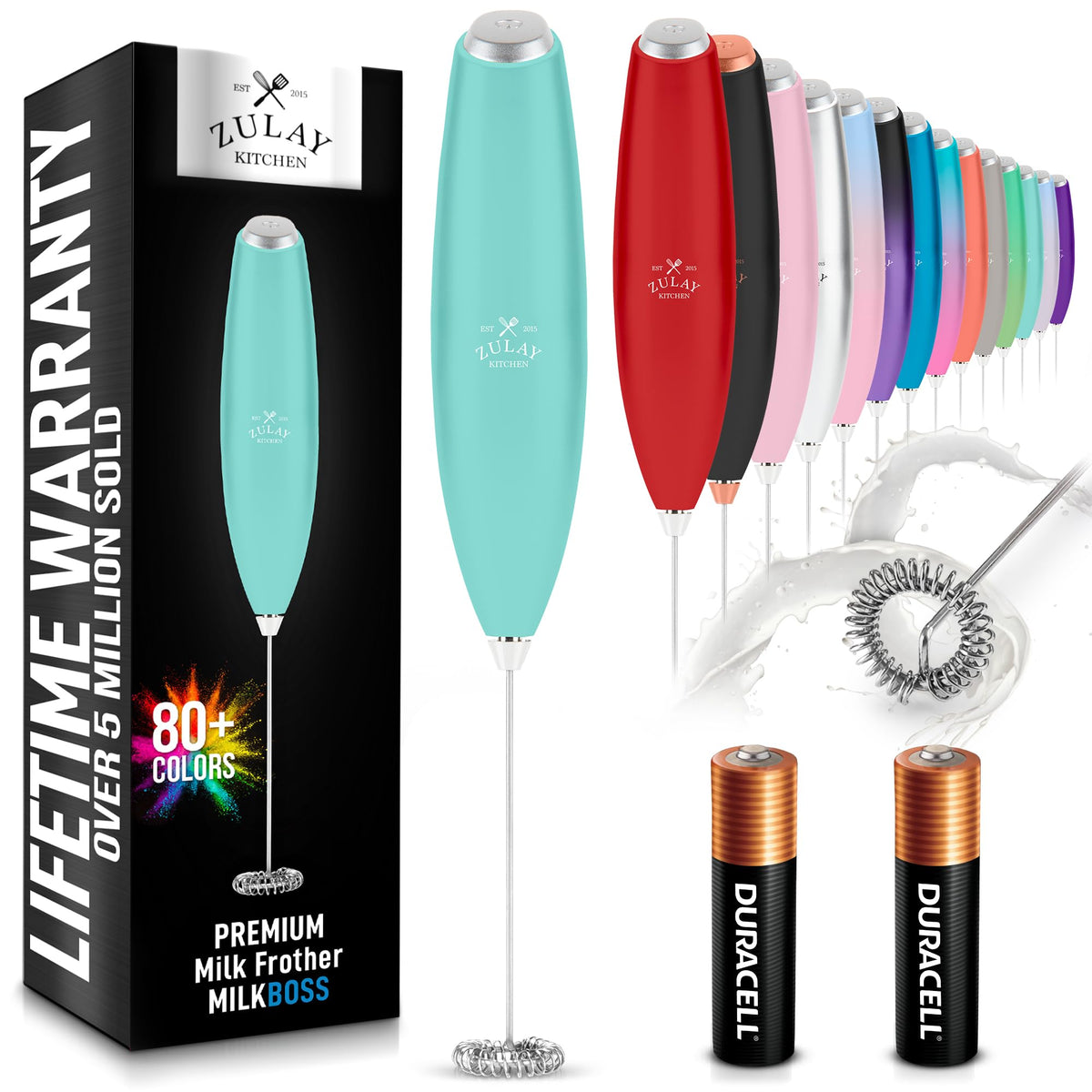 Zulay Kitchen Milk Frother Mint, diseño ergonómico para batir crema suave en casa.