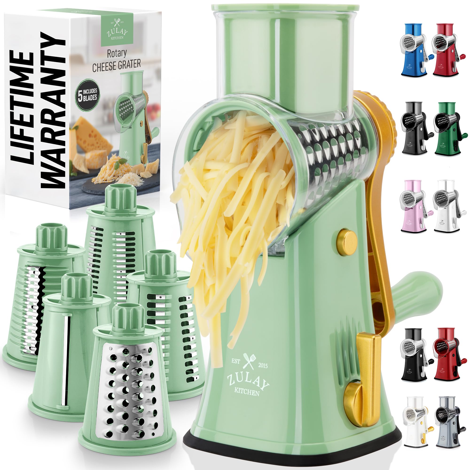 Rallador de queso giratorio Zulay Kitchen con mango ergonómico para uso cómodo y seguro.