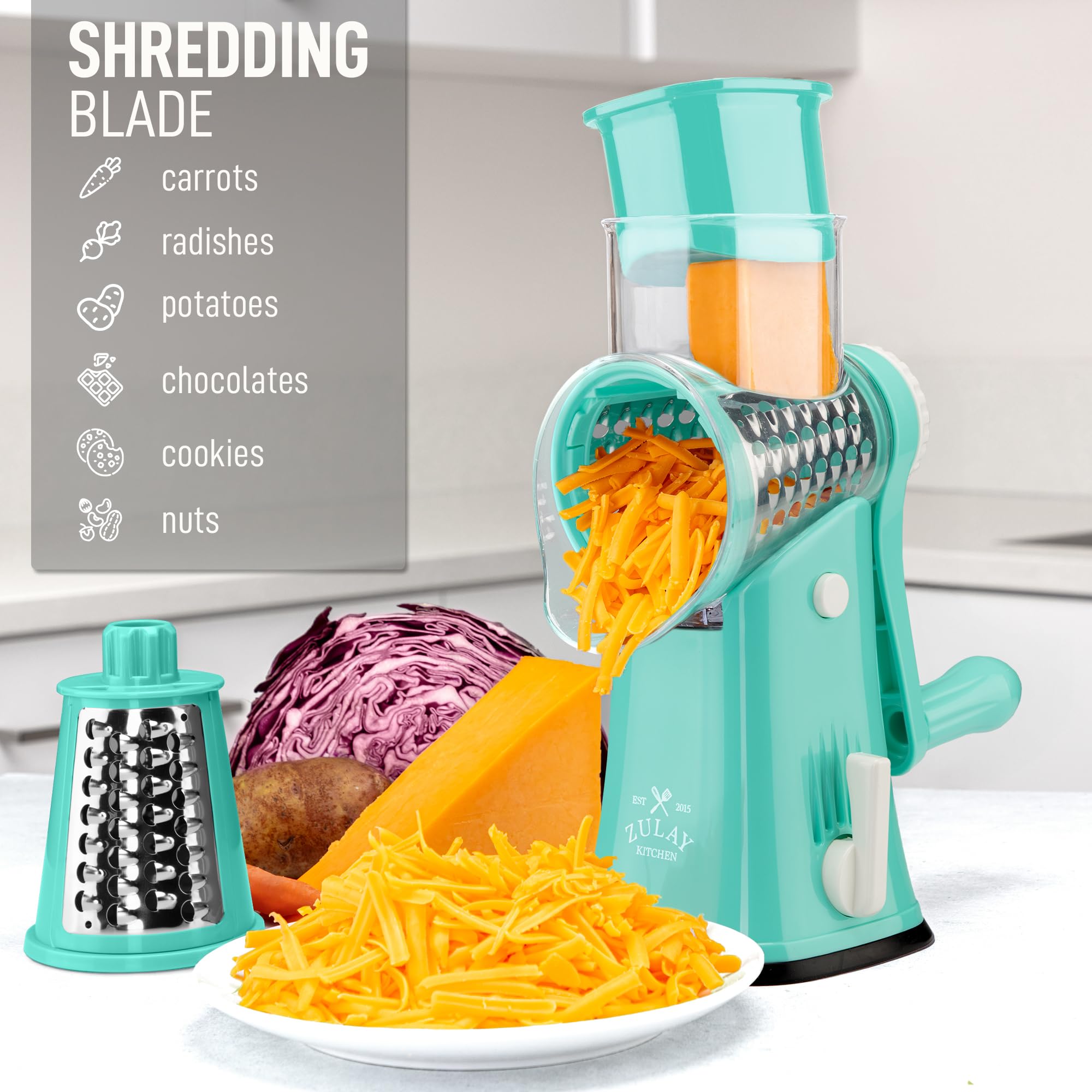 Mango ergonómico de Zulay Kitchen Queso Giratorio para manejo cómodo.
