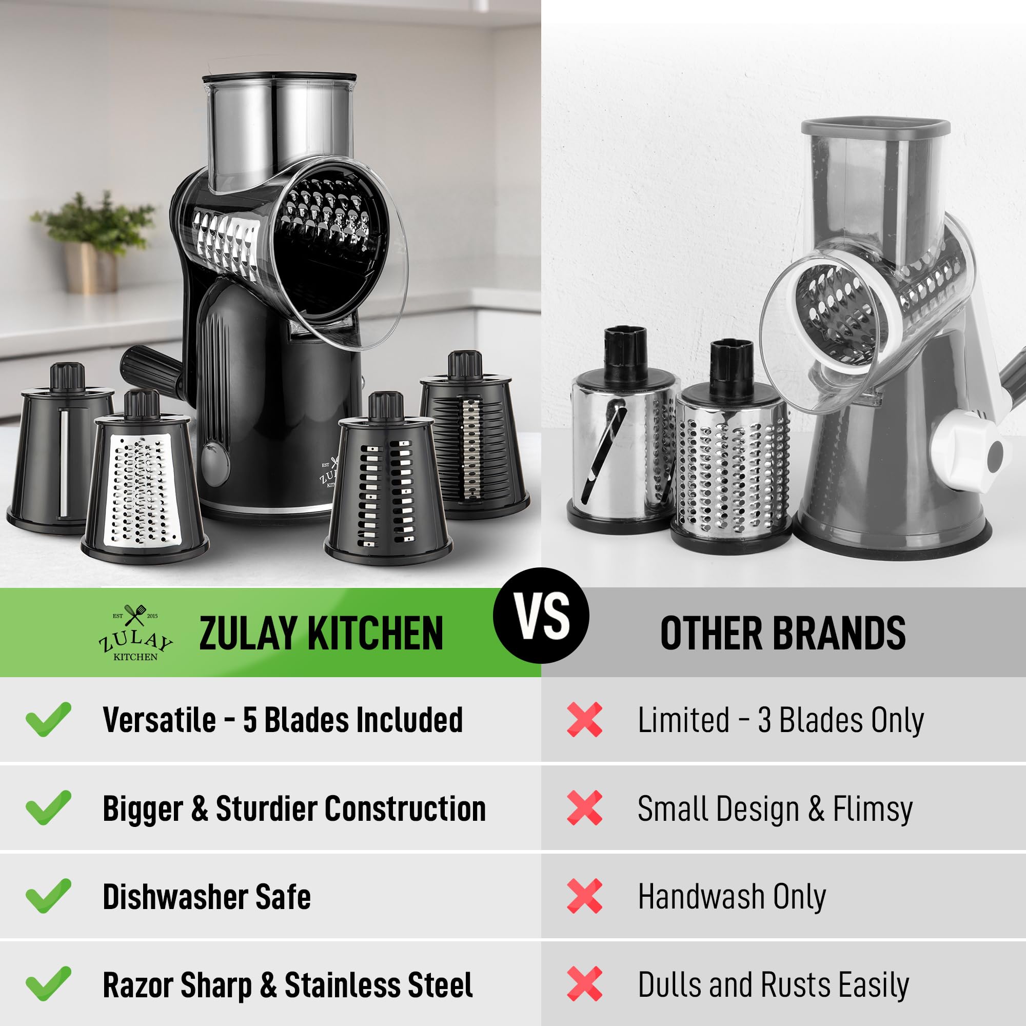 Zulay Kitchen rallador-queso giratorio con manivela para control cómodo