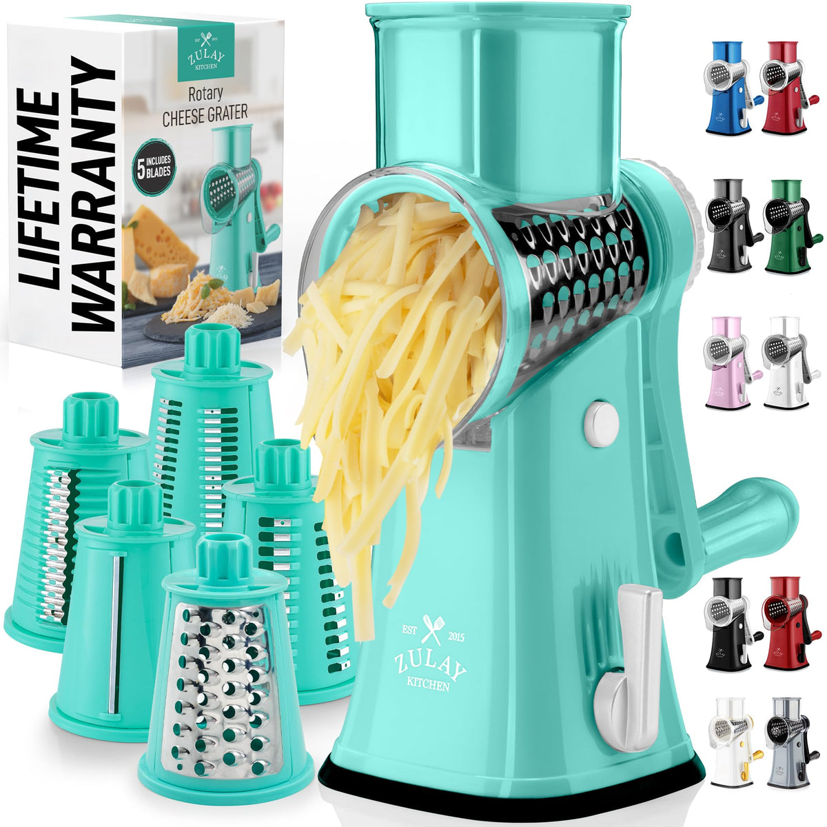 Zulay Kitchen Rallador Queso Giratorio con tolva amplia para rallado rápido.