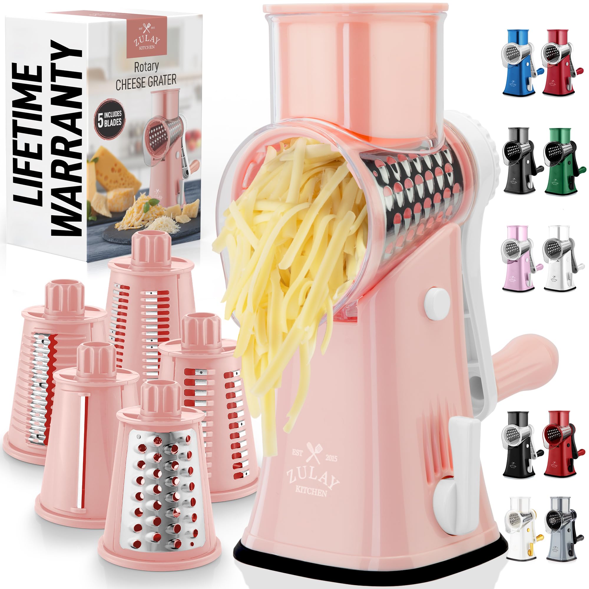 Rallador Zulay Kitchen rotativo con 5 hojas para rallado rápido y seguro.