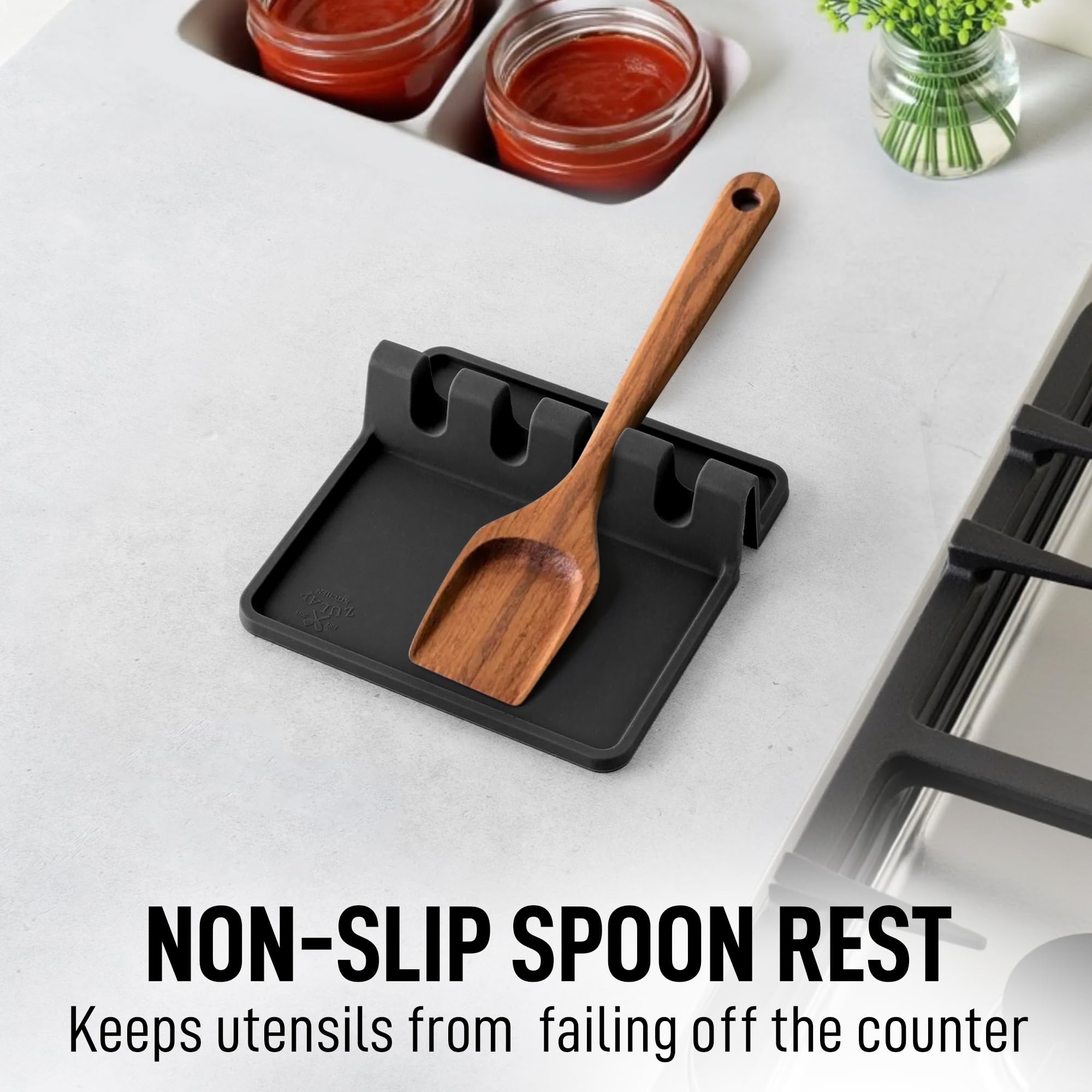 Zulay Kitchen reposo-utensilios-base-antideslizante: base estable para cocinar sin deslizamientos.