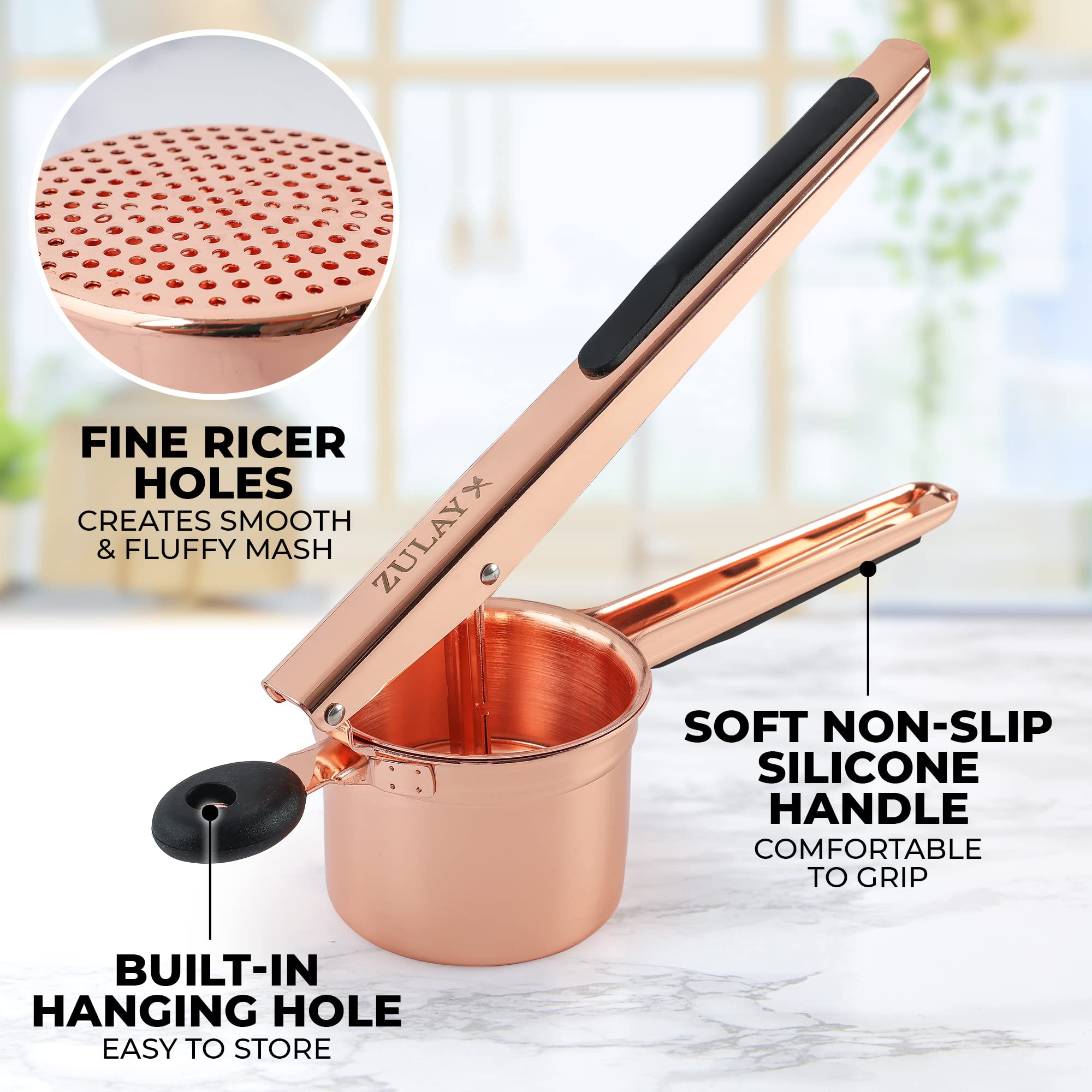 Ricer Zulay Kitchen mango ergonómico para uso cómodo.