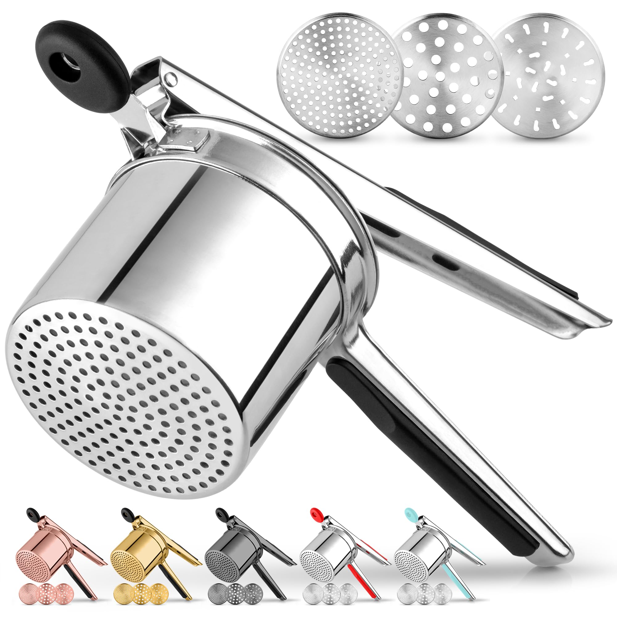 Zulay Kitchen ricer de papas 15oz con discos intercambiables facilita puré ligero.