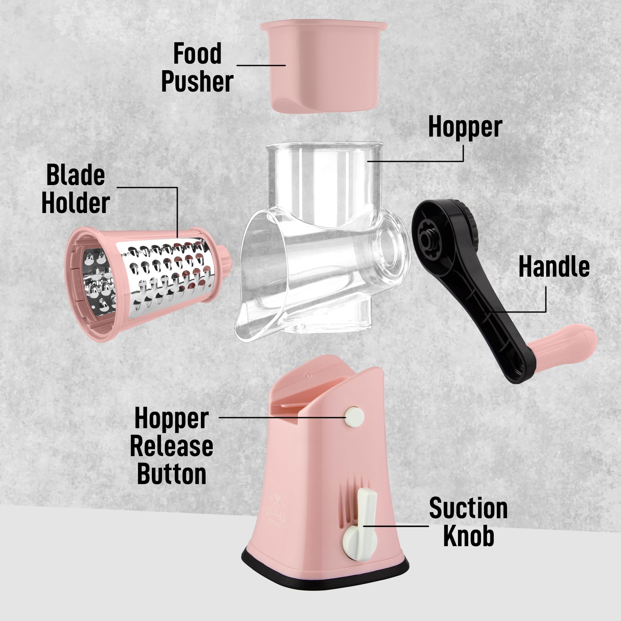 Zulay Kitchen Rallador Giratorio Incluye caja de almacenamiento compacta para orden en la cocina.