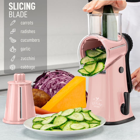 Zulay Kitchen Rallador Giratorio Empuje seguro protege las manos al alimentar.