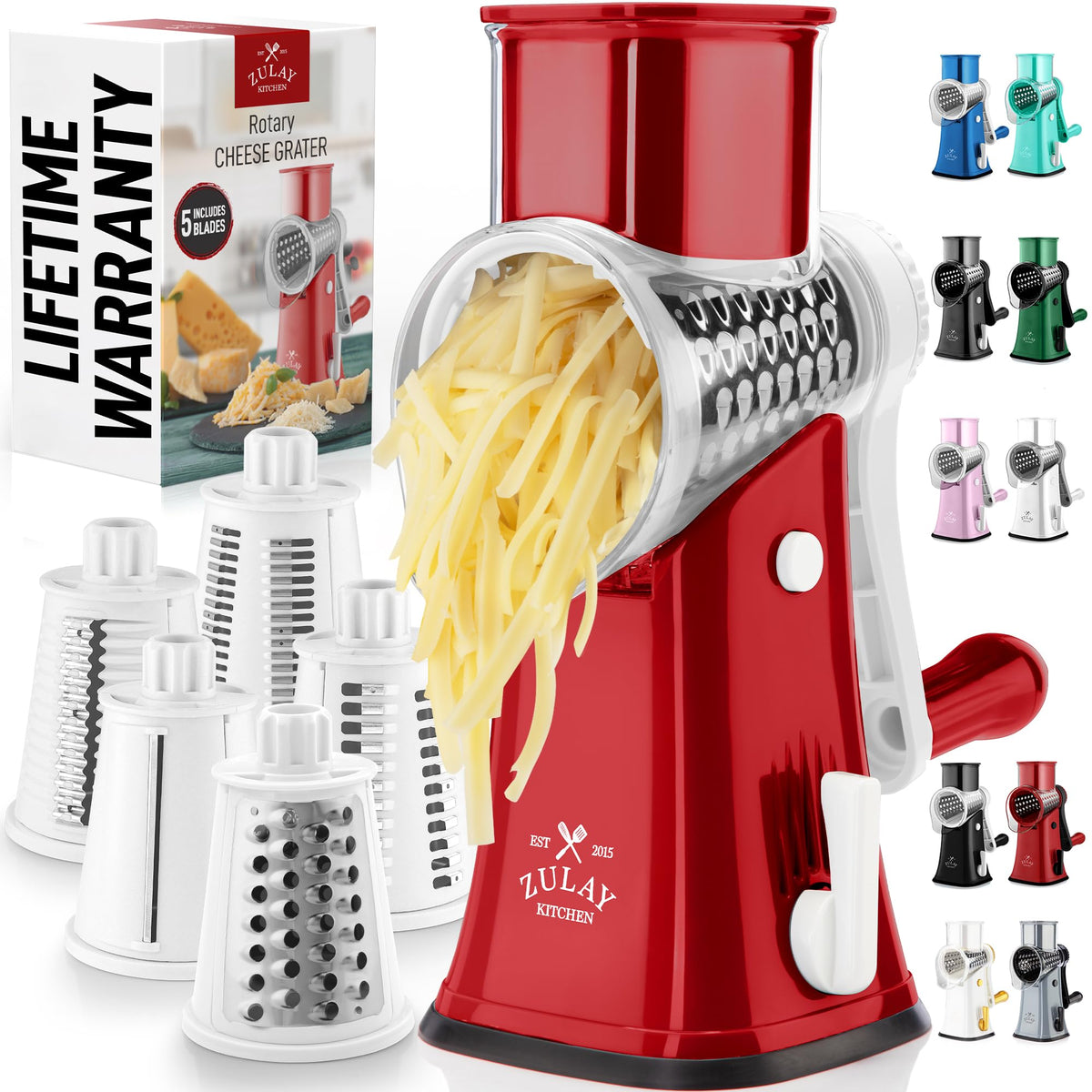 Zulay Kitchen rallador rotativo con tolva amplia para rallar queso y verduras.