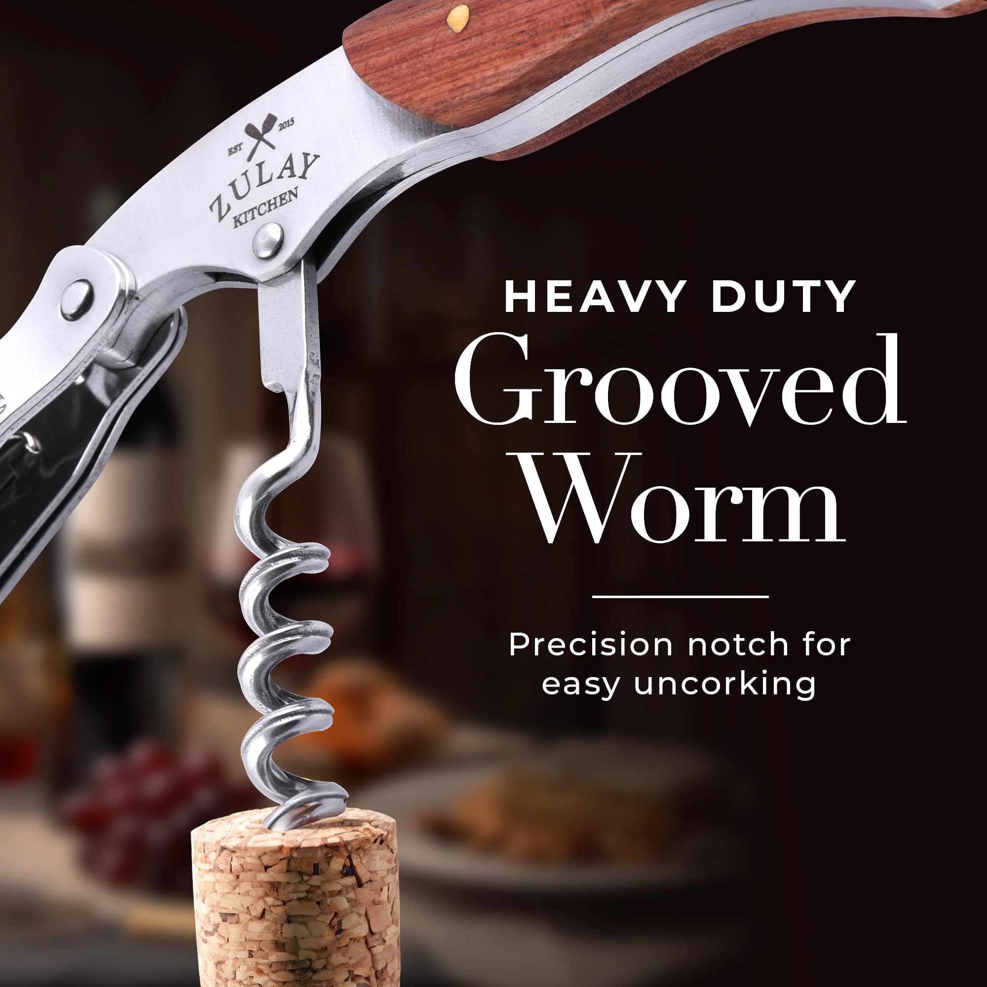 Mango de madera ergonómico en sacacorchos Zulay Kitchen para uso diario.