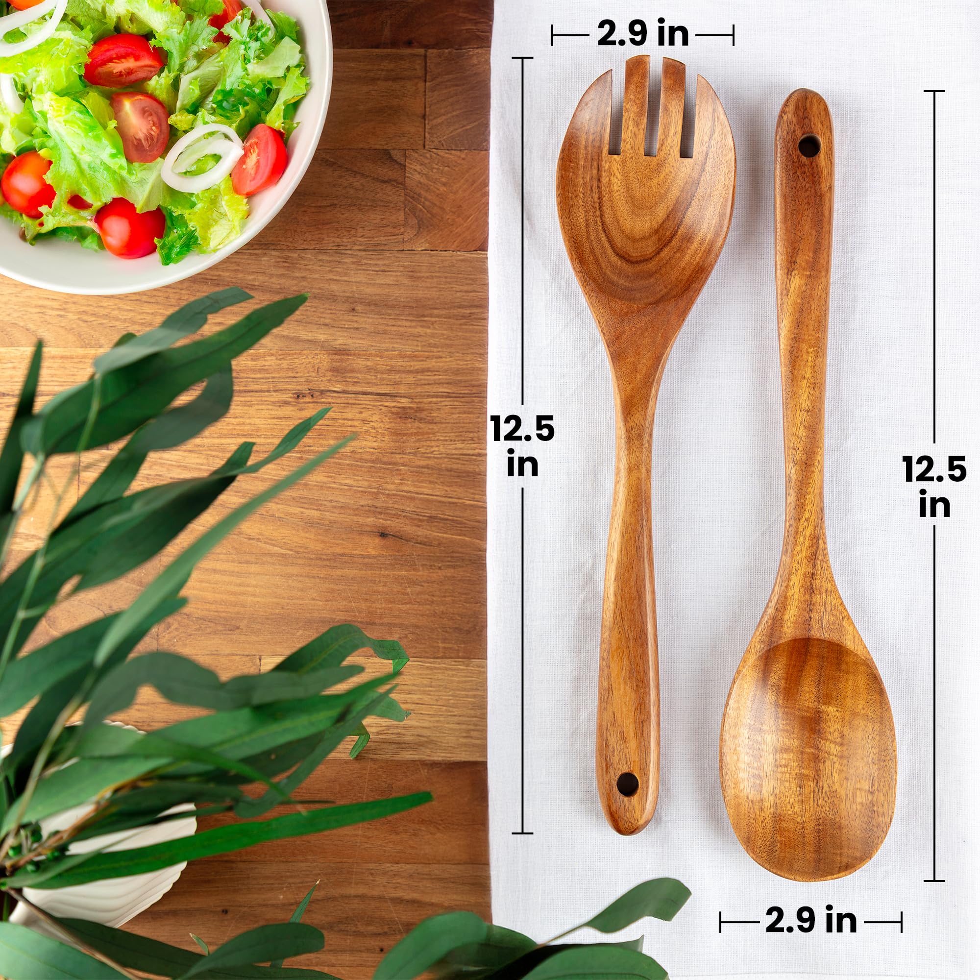 Tenedor de teca Zulay Kitchen, cabeza ancha para mezclar platos.