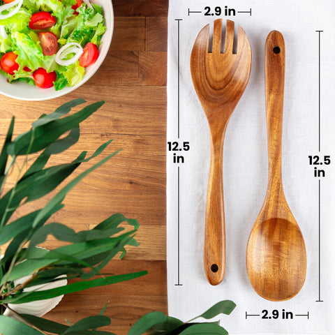 Tenedor de teca Zulay Kitchen, cabeza ancha para mezclar platos.