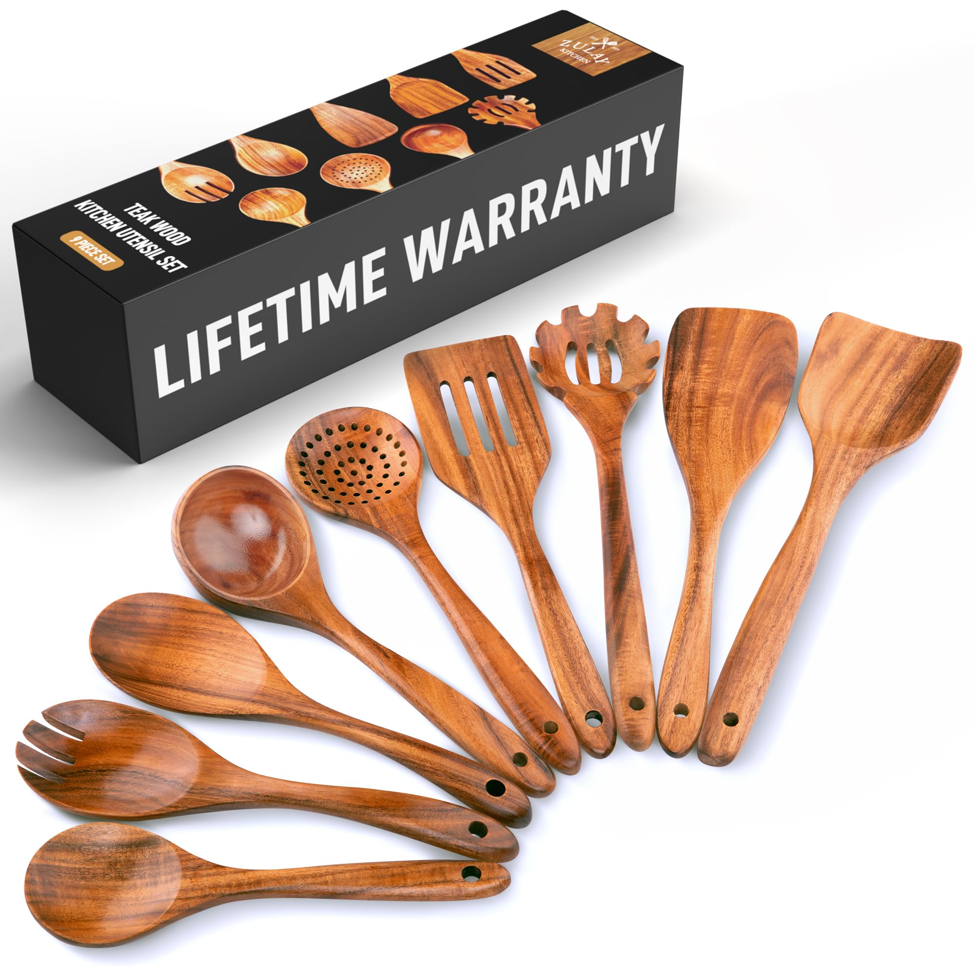 Zulay Kitchen utensilios de teca, 9 piezas para cocinar y servir sin rayar.