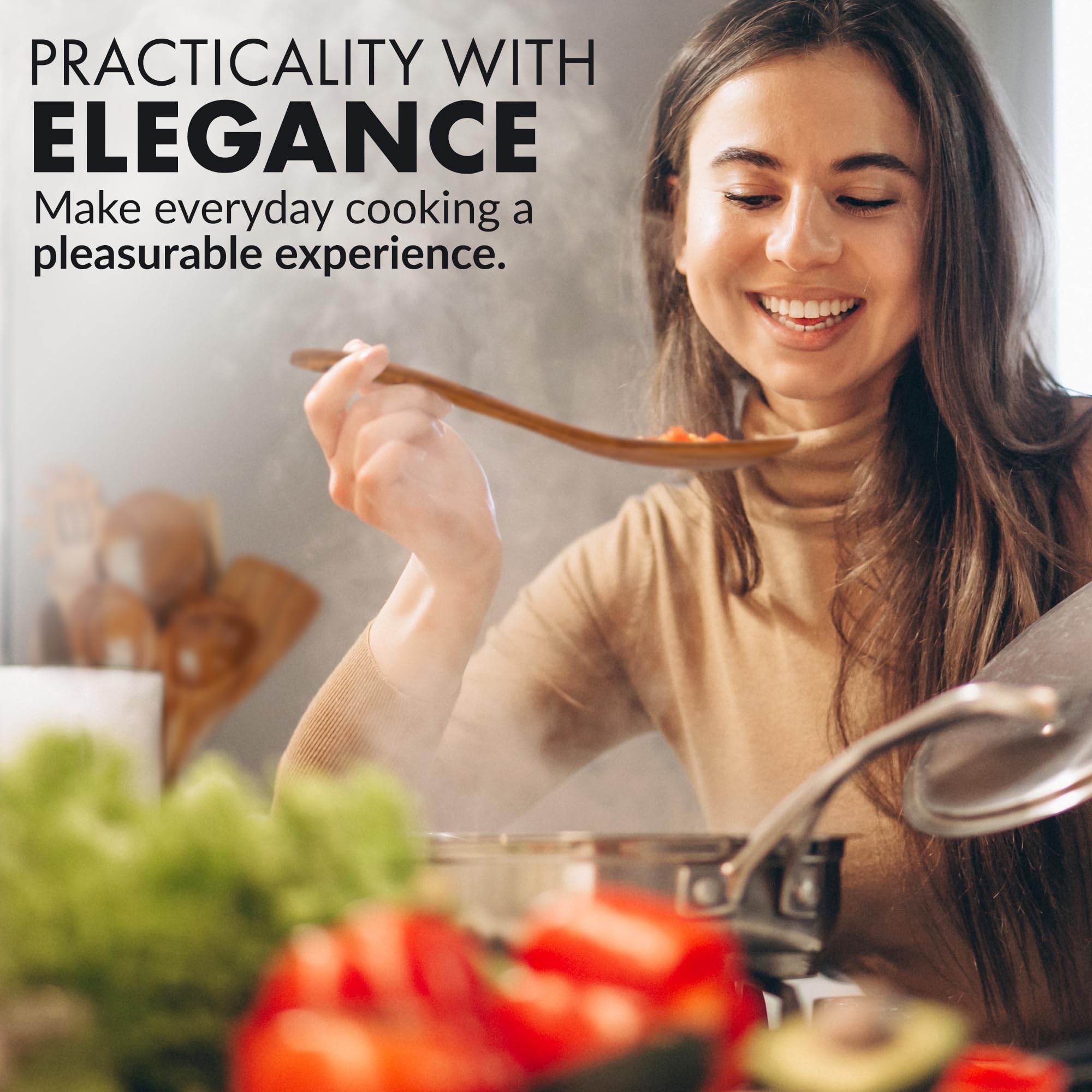 Servidor de pasta de teca Zulay Kitchen para porciones perfectas