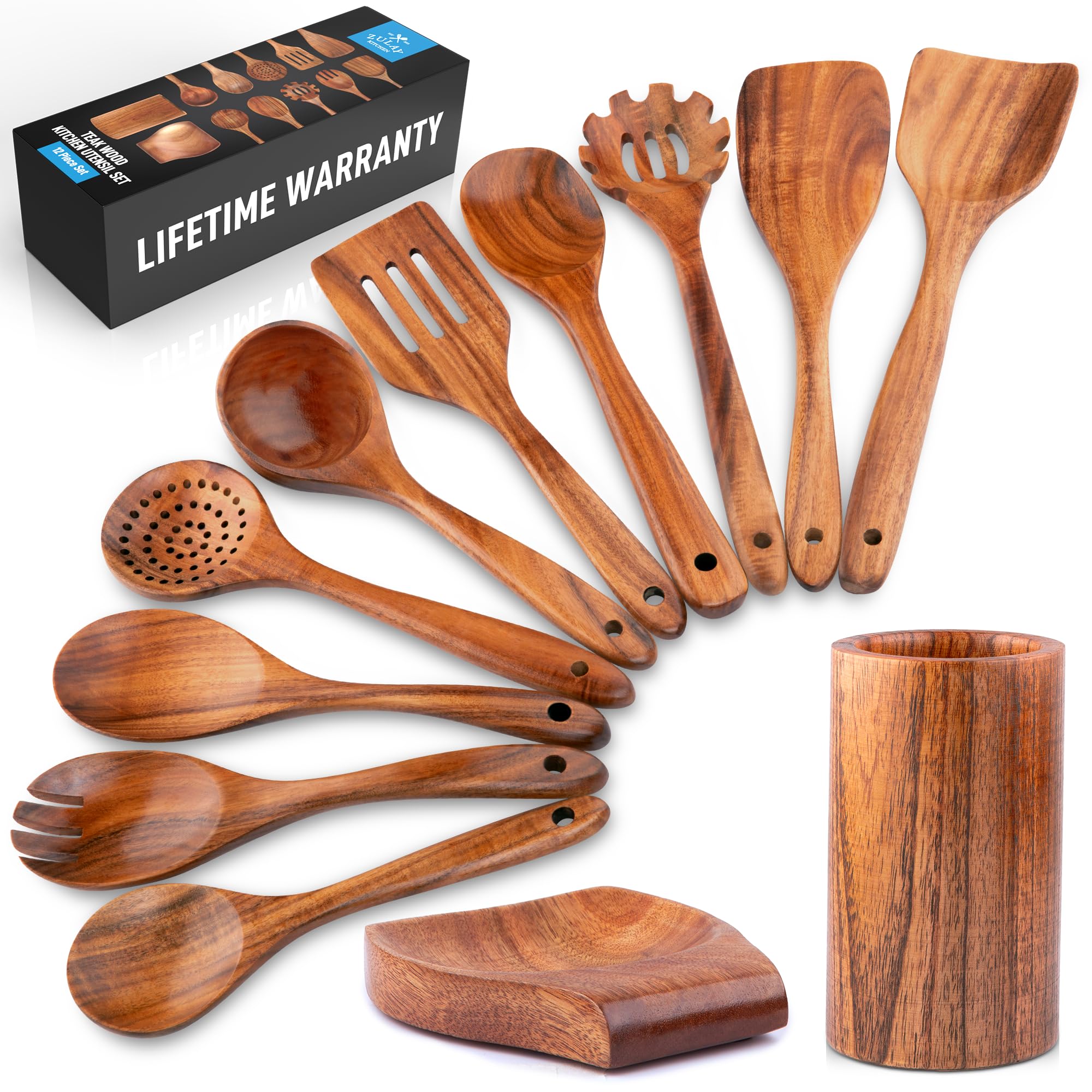 Conjunto Zulay Kitchen de teca 12 piezas listo para cocinar sin rayar sartenes antiadherentes