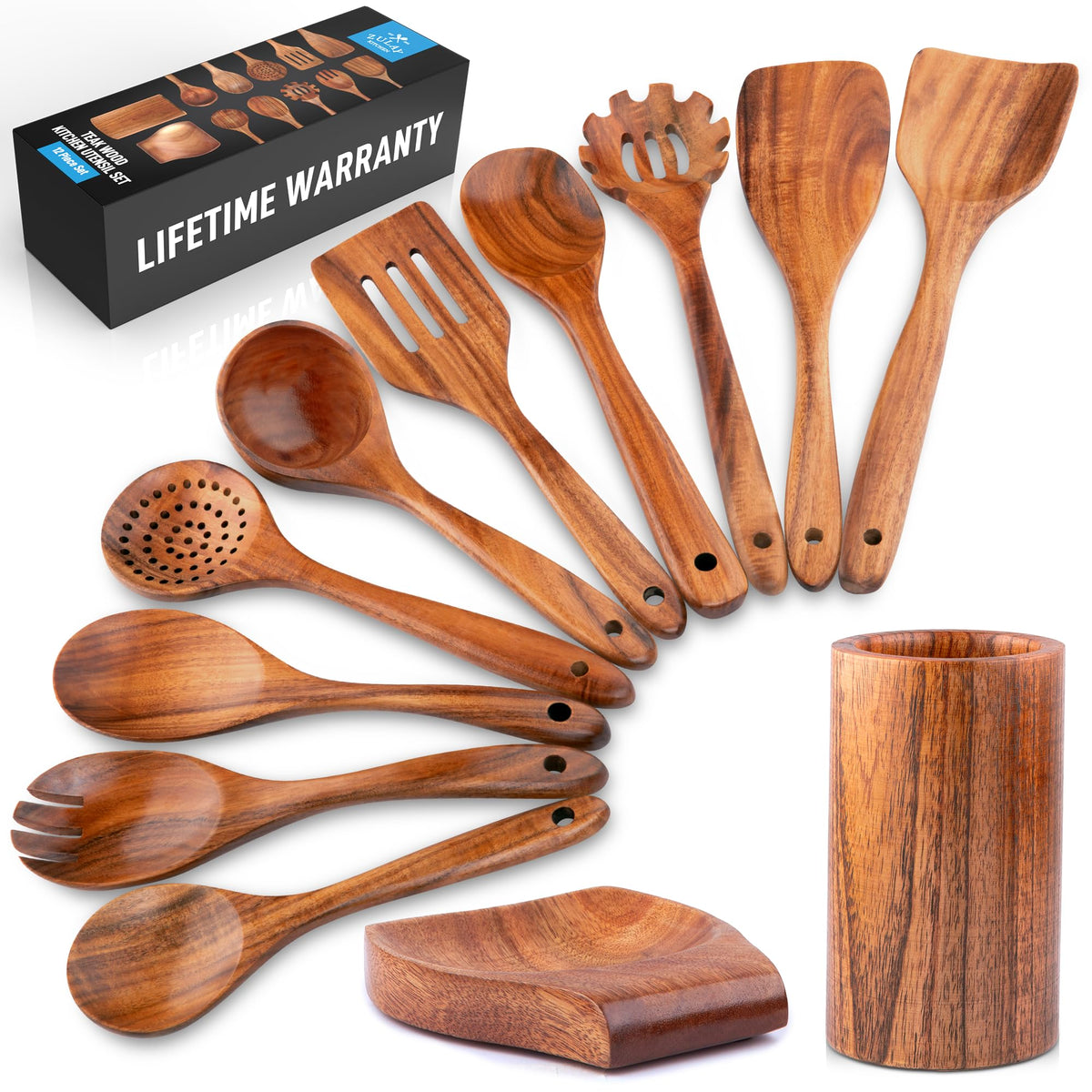 Conjunto Zulay Kitchen de teca 12 piezas listo para cocinar sin rayar sartenes antiadherentes