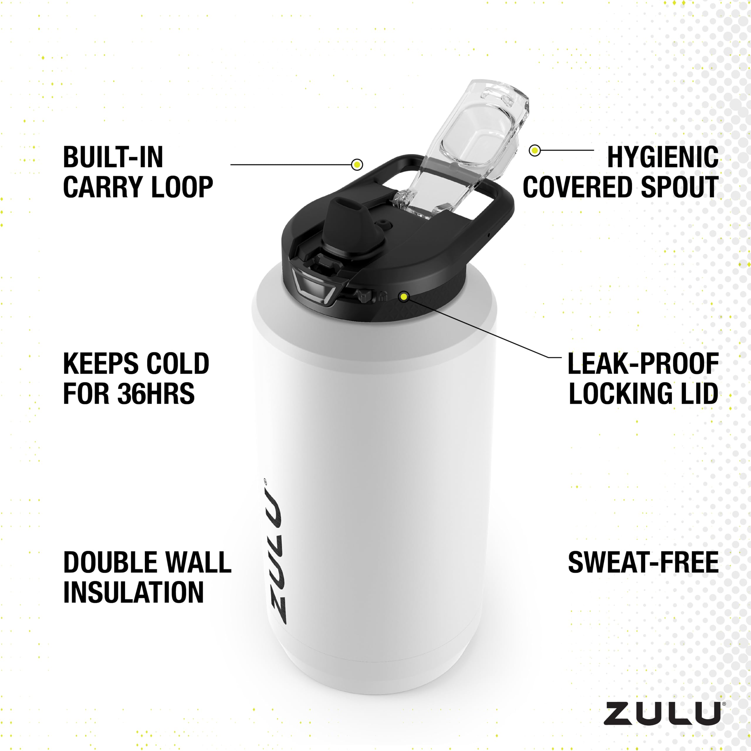 ZULU Goals 64oz, doble pared de acero inoxidable para bebidas frías.