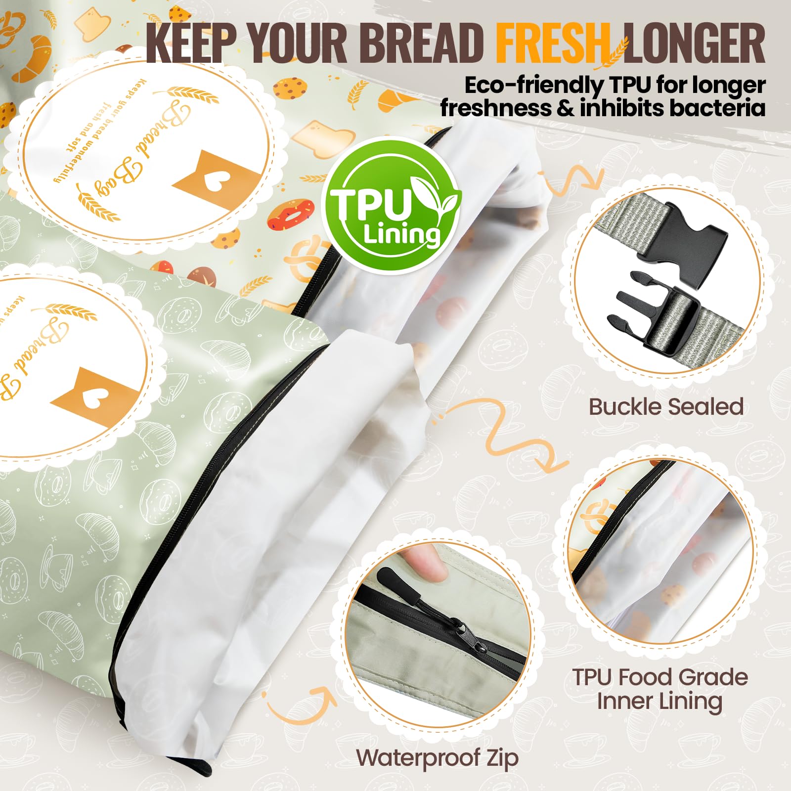 Zunmial bolsa con cierre impermeable para conservar pan fresco.
