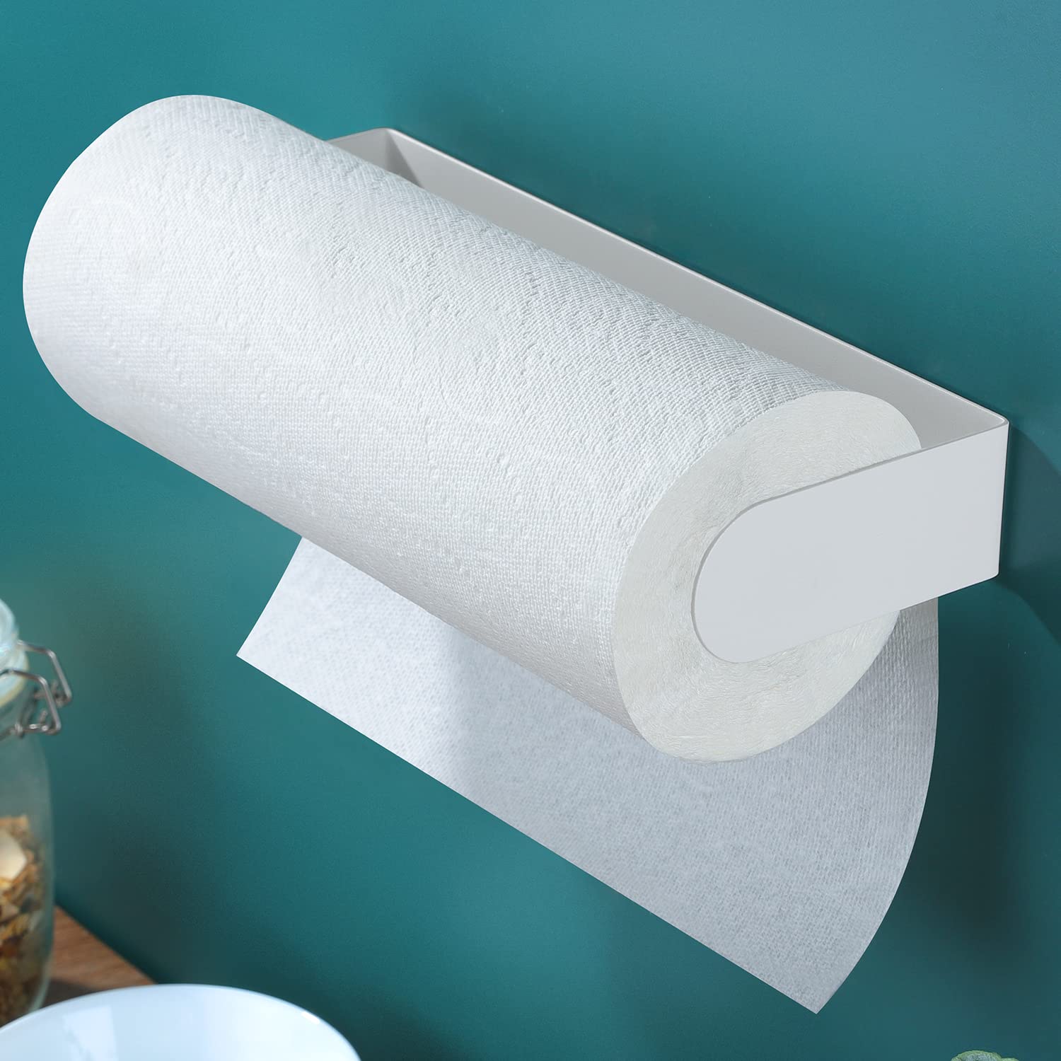 ZUNTO porta rollos en acero inoxidable blanco, aspecto elegante para la cocina