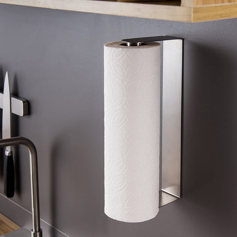 ZUNTO porta-papel toallas bajo armario con adhesivo, diseño elegante y sin taladro.