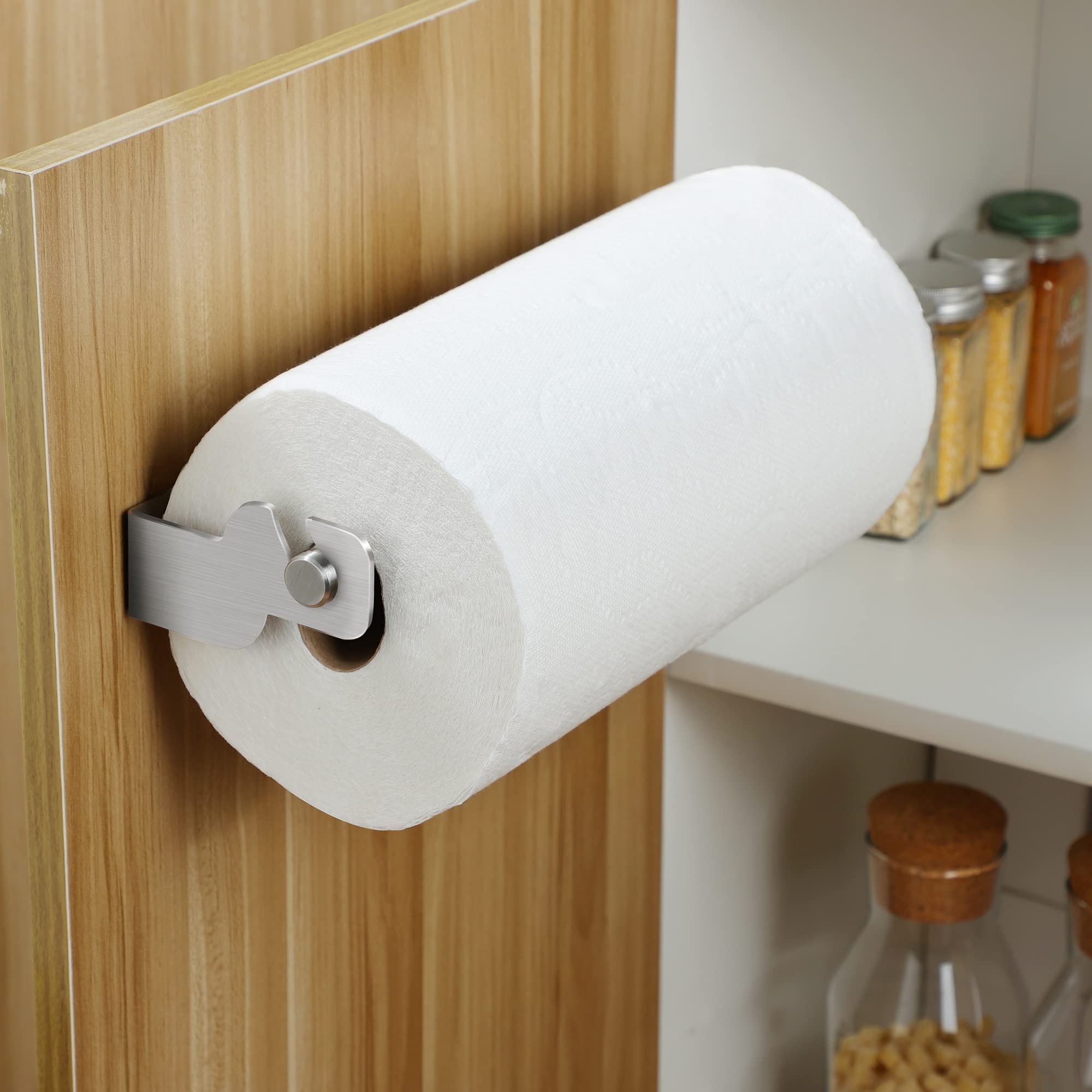 ZUNTO portarrollos de papel montado en puerta de armario, ideal para ahorrar espacio.