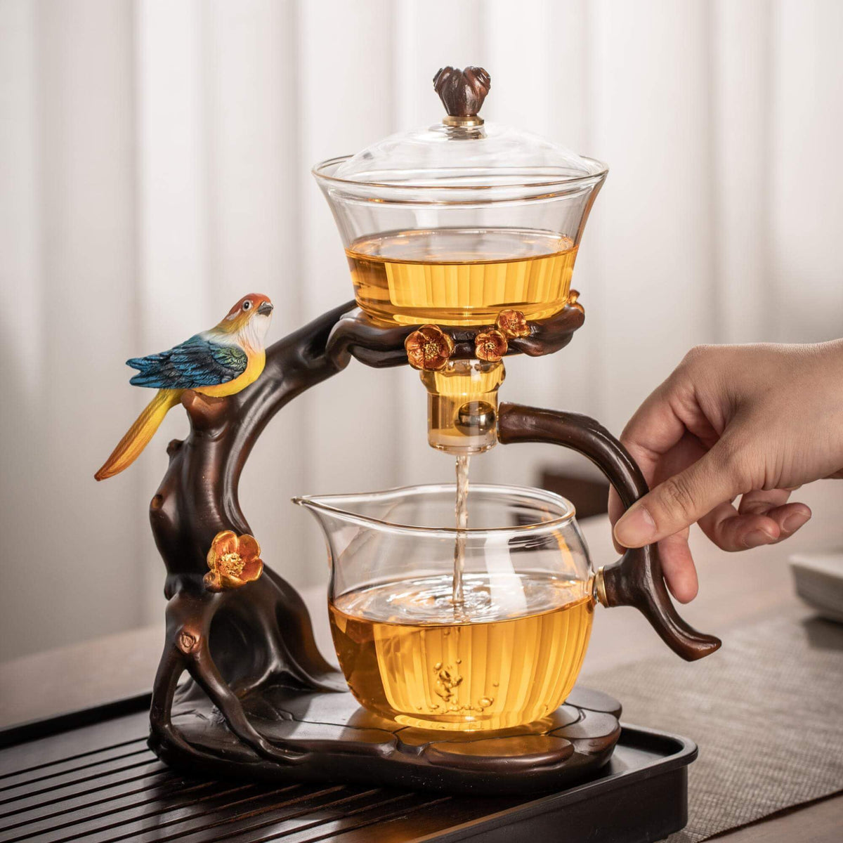 Zurucily set de té Kungfu en vidrio, base, listo para infusiones en casa