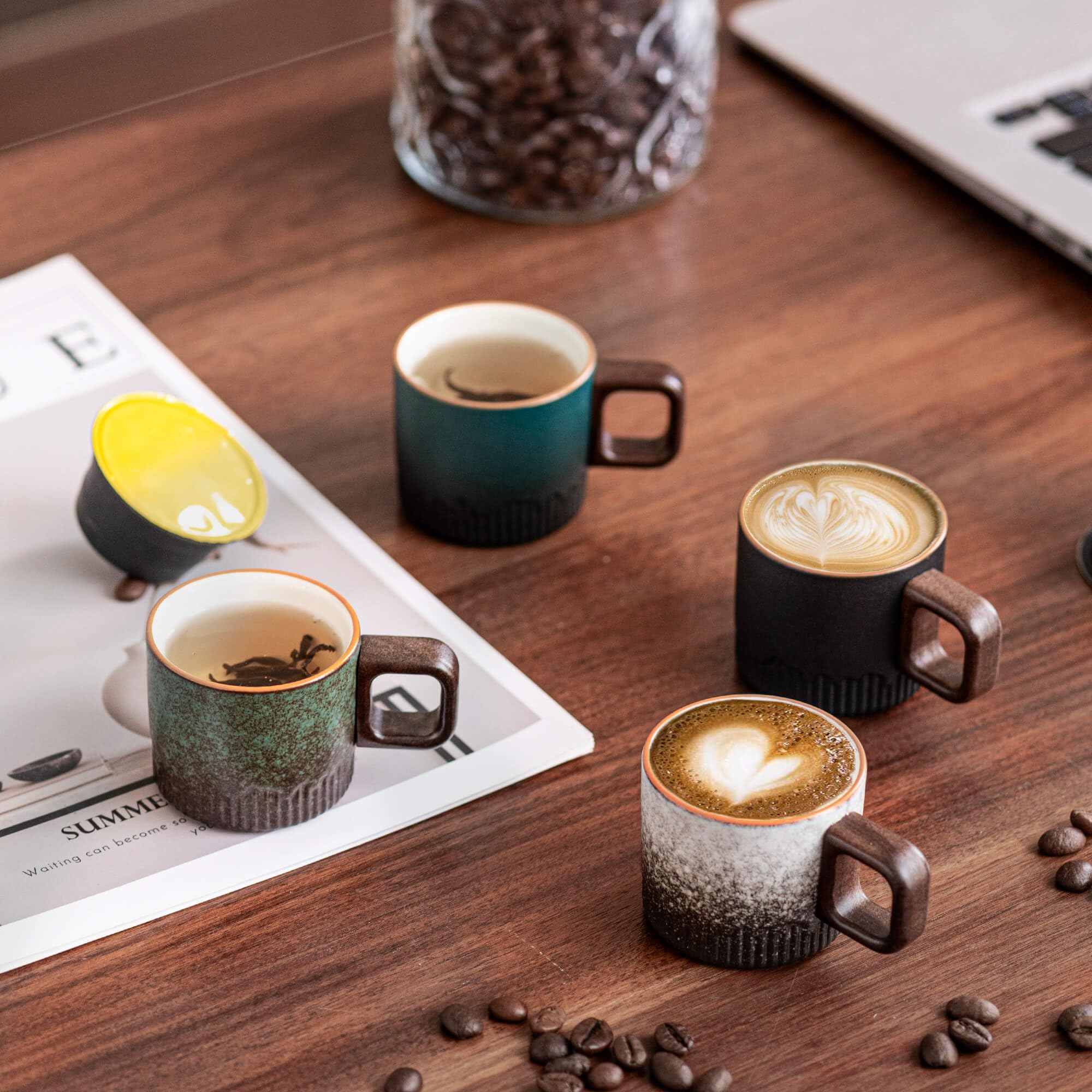 Zurucily tazas mini expreso con diseño vintage y rayas.