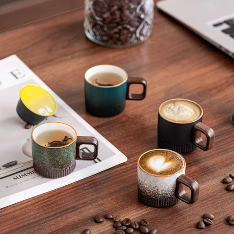 Zurucily tazas mini expreso con diseño vintage y rayas.