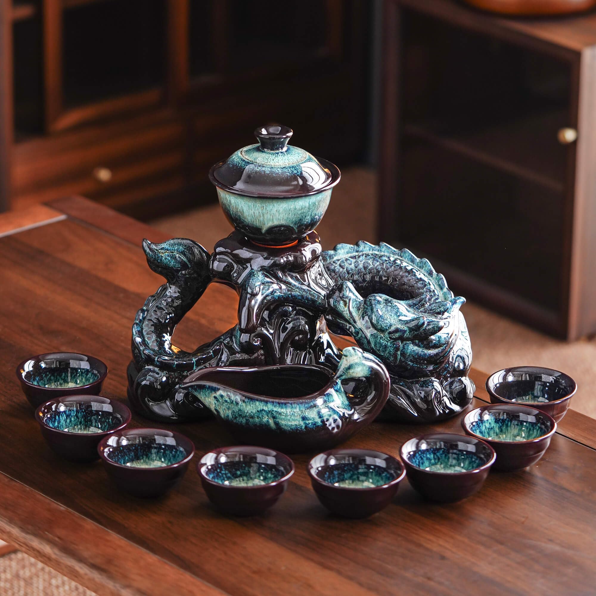Tetera cerámica Zurucily con infusor y gradiente dragón-d para té aromático