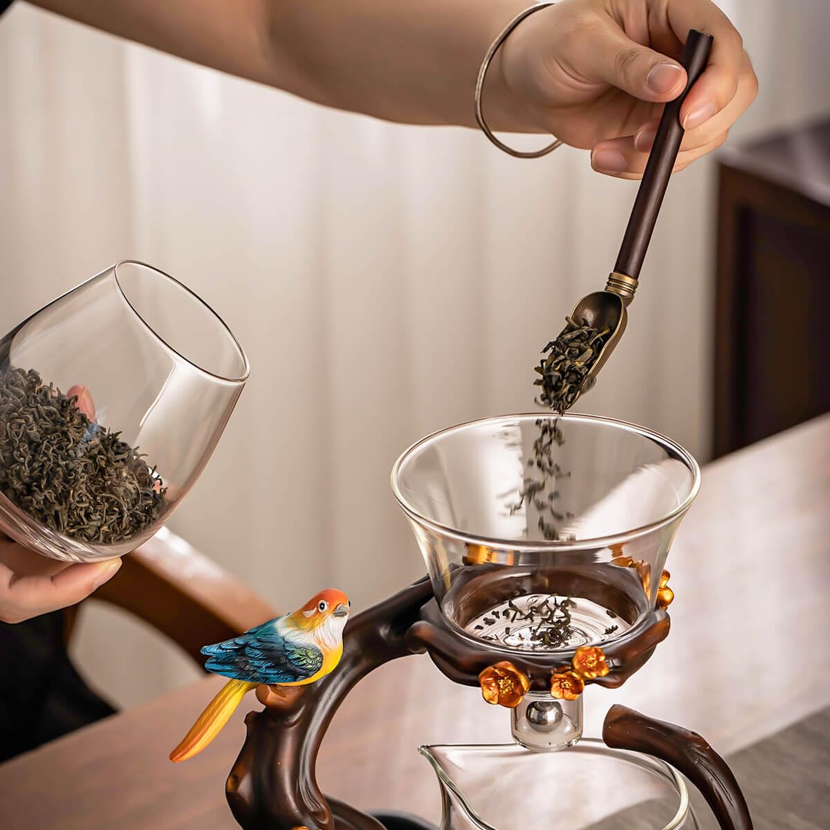 Zurucily tetera Kungfu de vidrio con diseño de ave para infusionar perfumados tés