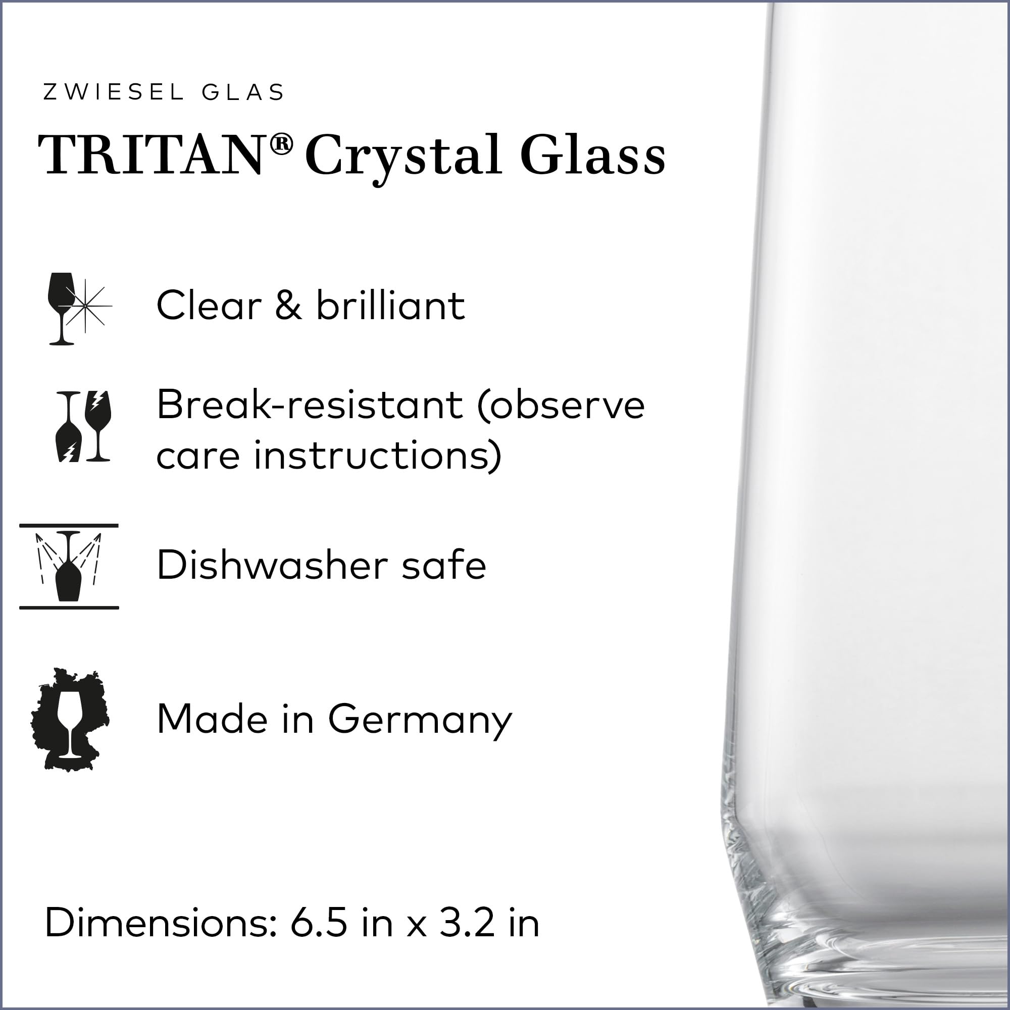 Vaso Zwiesel Glas Pure apto para lavavajillas, limpieza fácil.