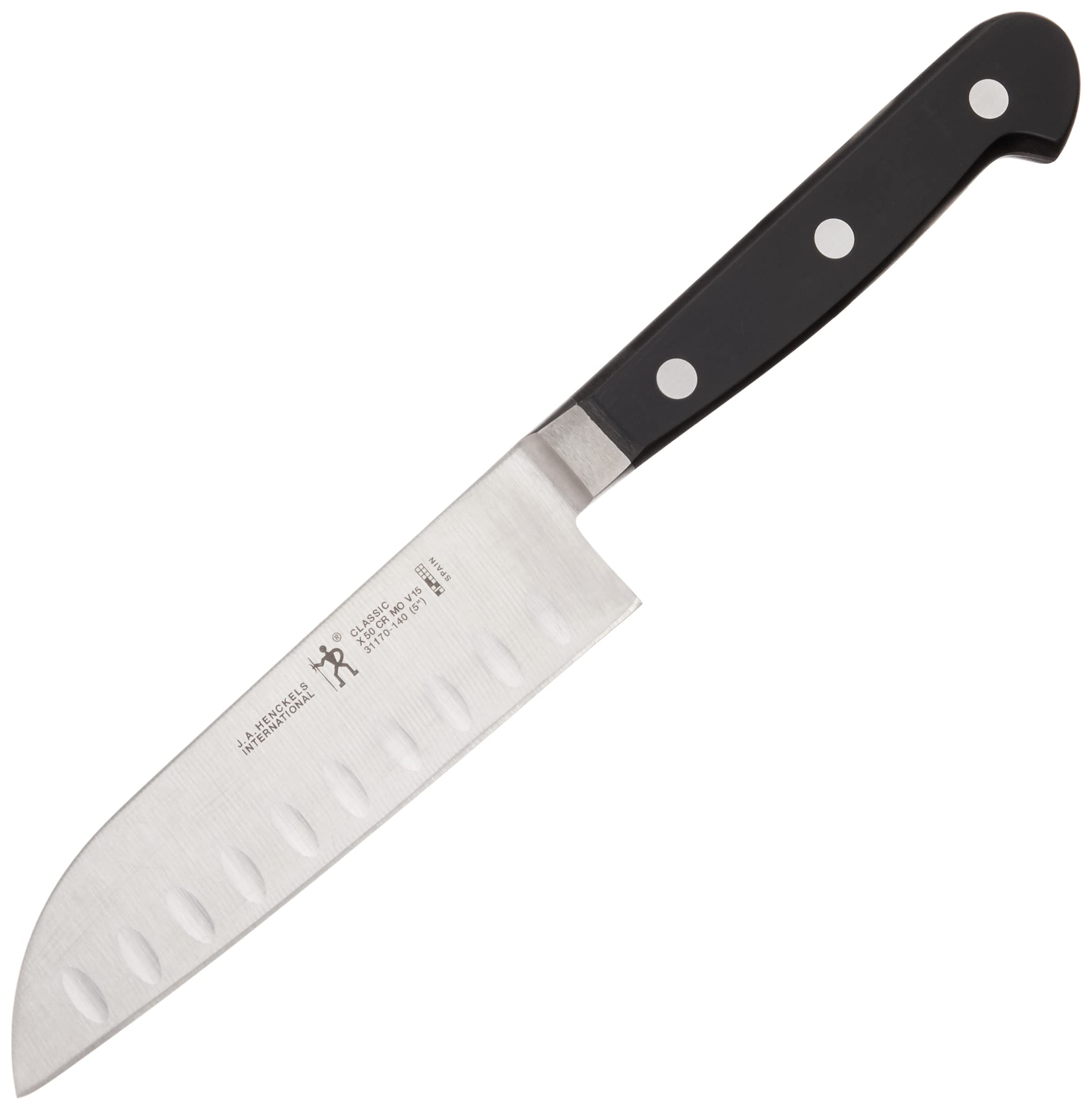 Zwilling Classic Santoku, construcción totalmente forjada para durabilidad y transición suave hoja-mango