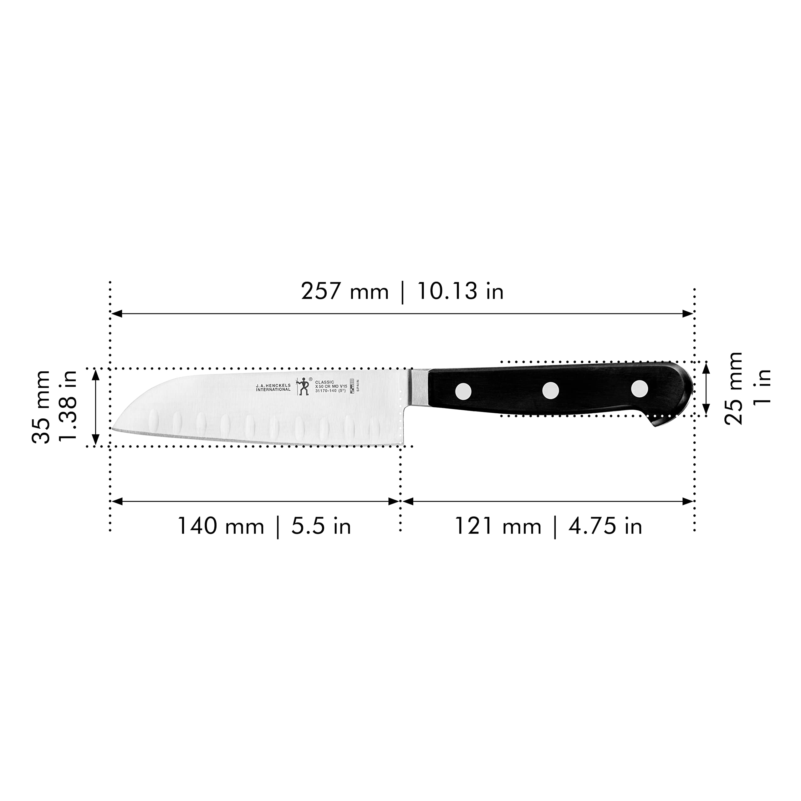 Zwilling Classic Santoku con hoja satinada y filo de larga duración para cortes limpios
