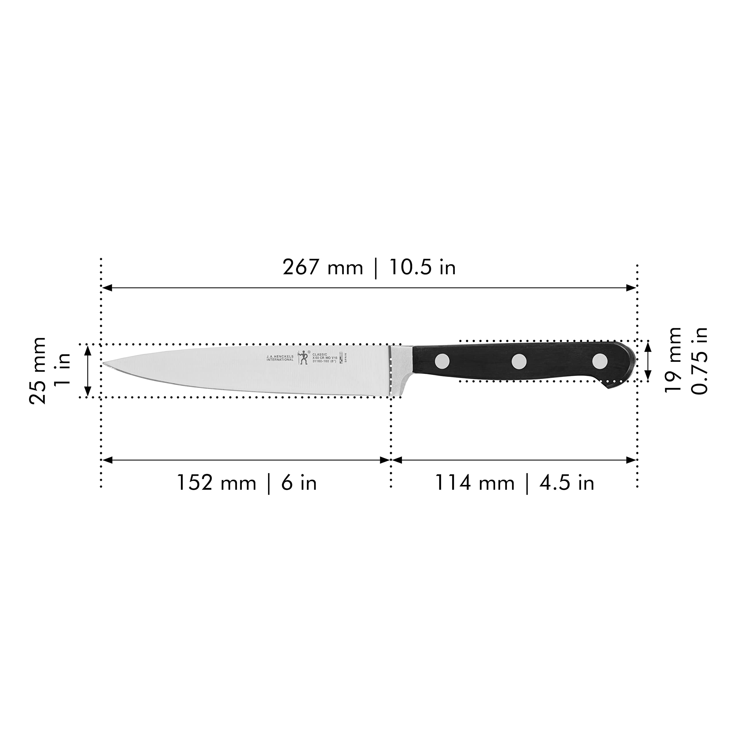 ZWILLING CLASSIC 6 pulgadas cuchillo chef, construccion-forjada para durabilidad y equilibrio.