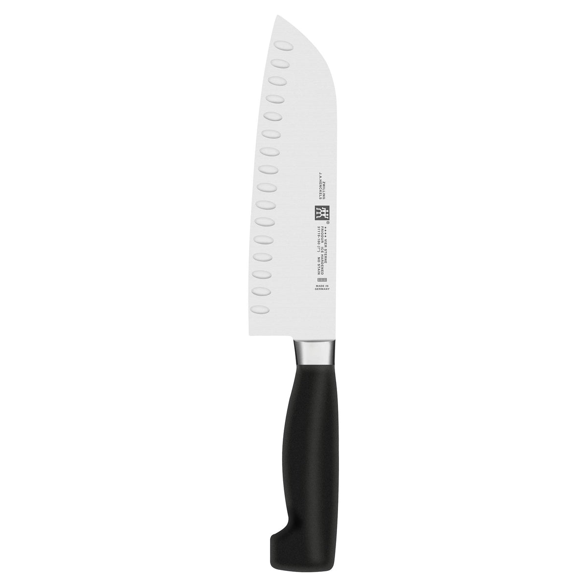 ZWILLING Cuatro Estrellas Santoku con corte recto de 7 pulgadas para verduras grandes.