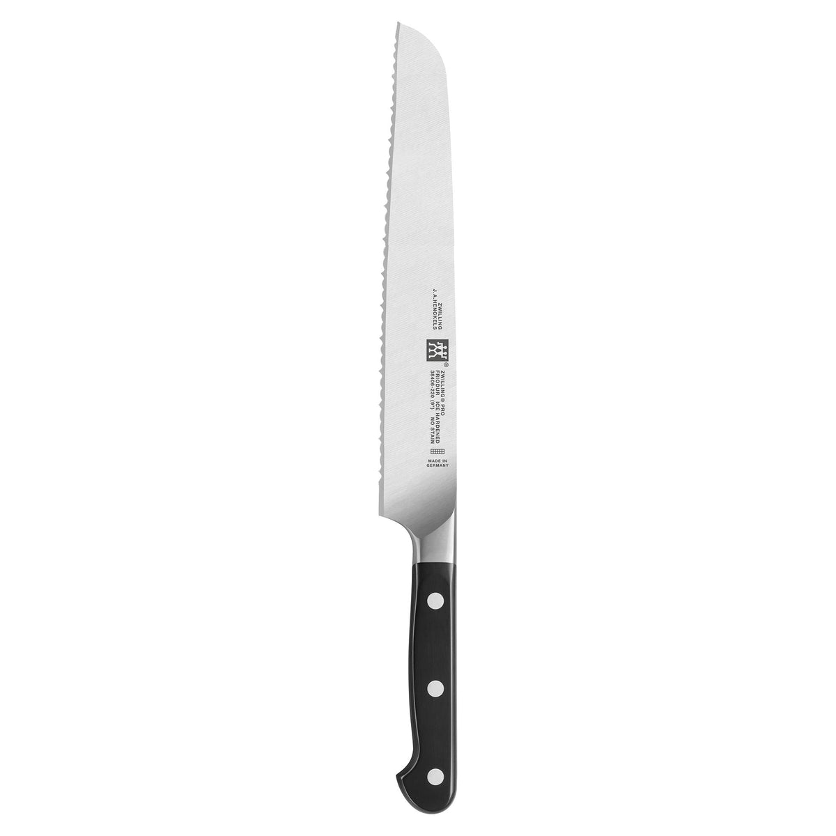 Cuchillo ZWILLING Pro Z15 visto de frente para cortar pan con precisión