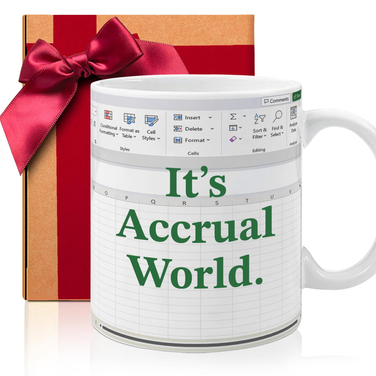 Taza ZWV contable divertida en empaque regalo, ideal para regalar.