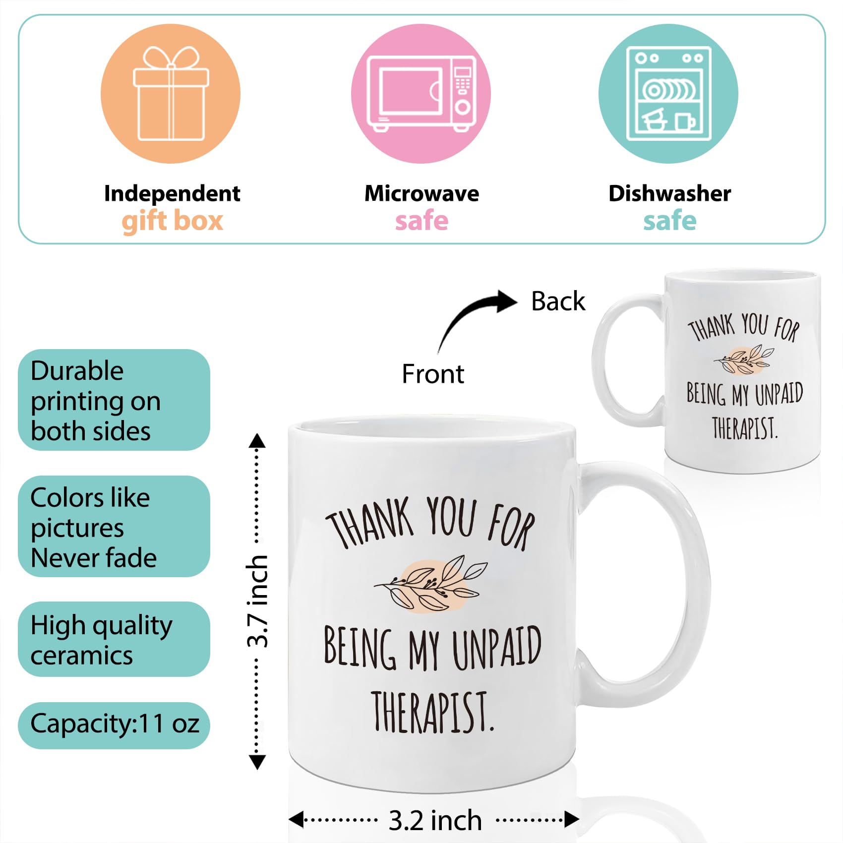 ZWV Taza gracias terapeuta, capacidad amplia para bebidas grandes y recargas