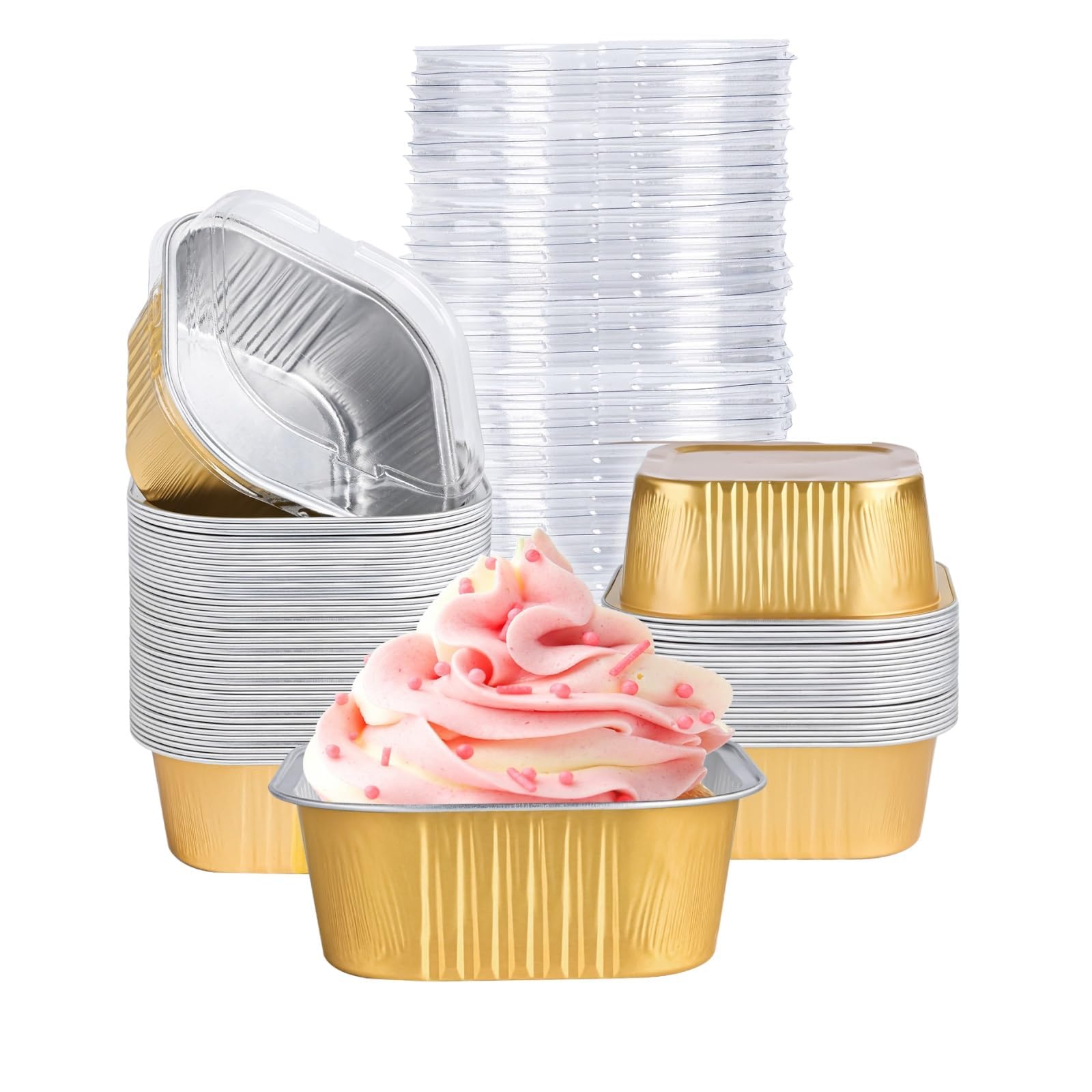 ZWYSLFCY mini vasitos cuadrados con tapas, ideales para hornear y transportar postres