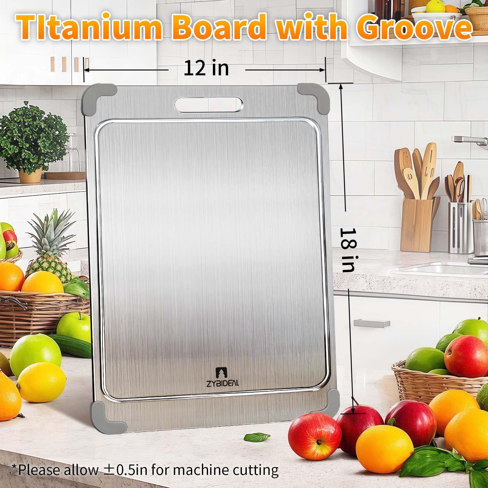 ZYBIDEAL tabla de corte titanio con ranuras, recoge jugos y facilita limpieza.