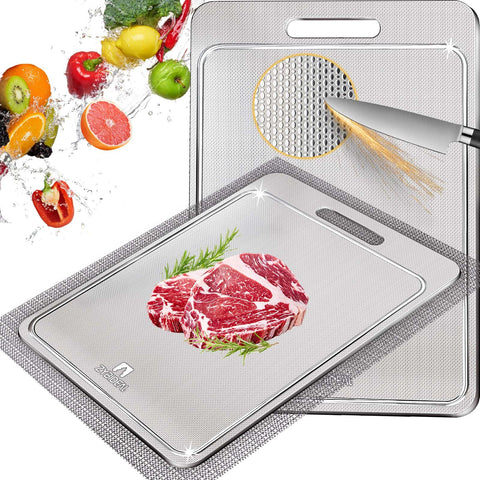 ZYBIDEAL tabla de corte Titanio con surco para jugos, evita goteos y limpia la encimera.