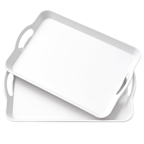 Bandeja Zyghjort grande blanca con manijas, ideal para aperitivos al aire libre.
