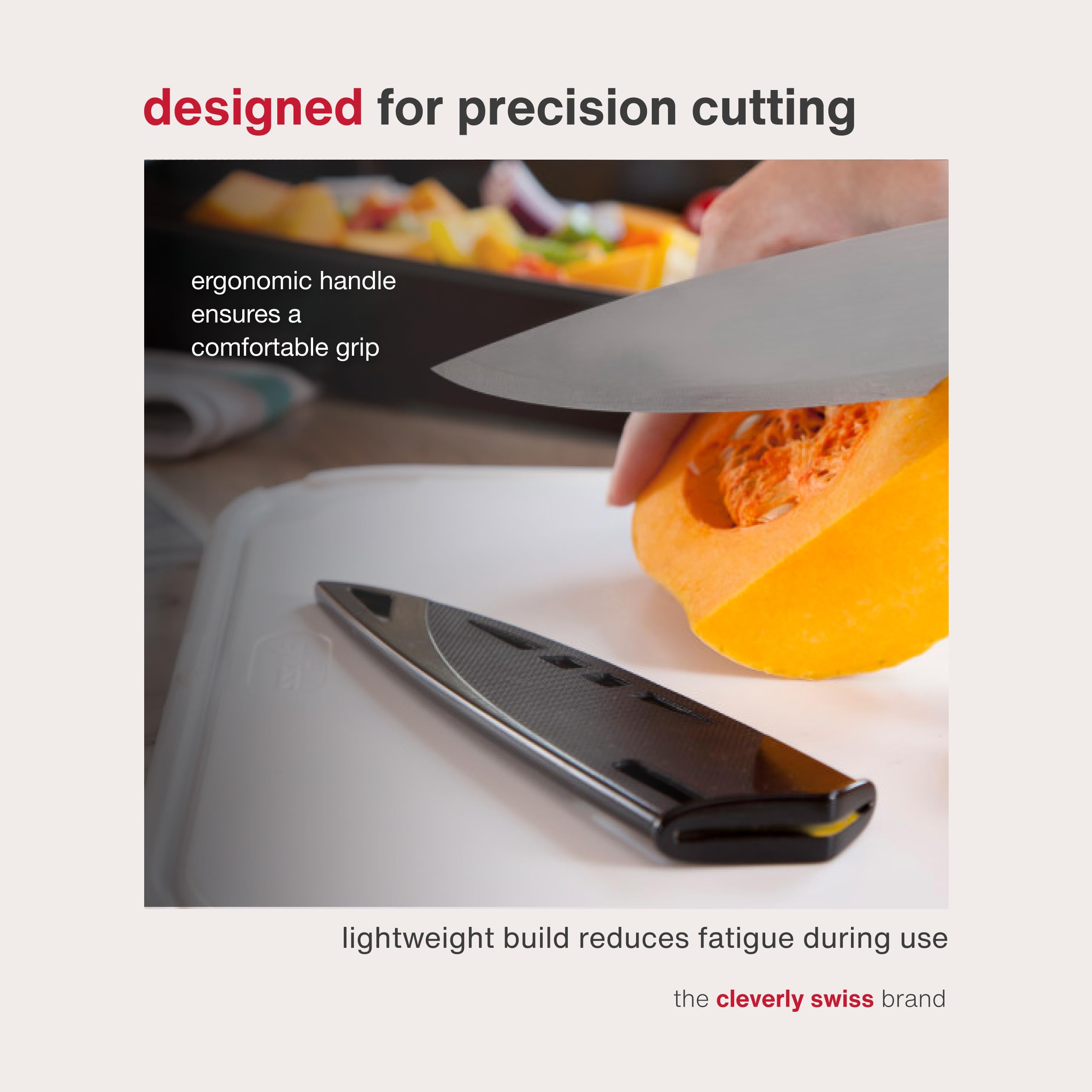 Cuchillo Zyliss Chef con mango ergonómico para agarre cómodo.