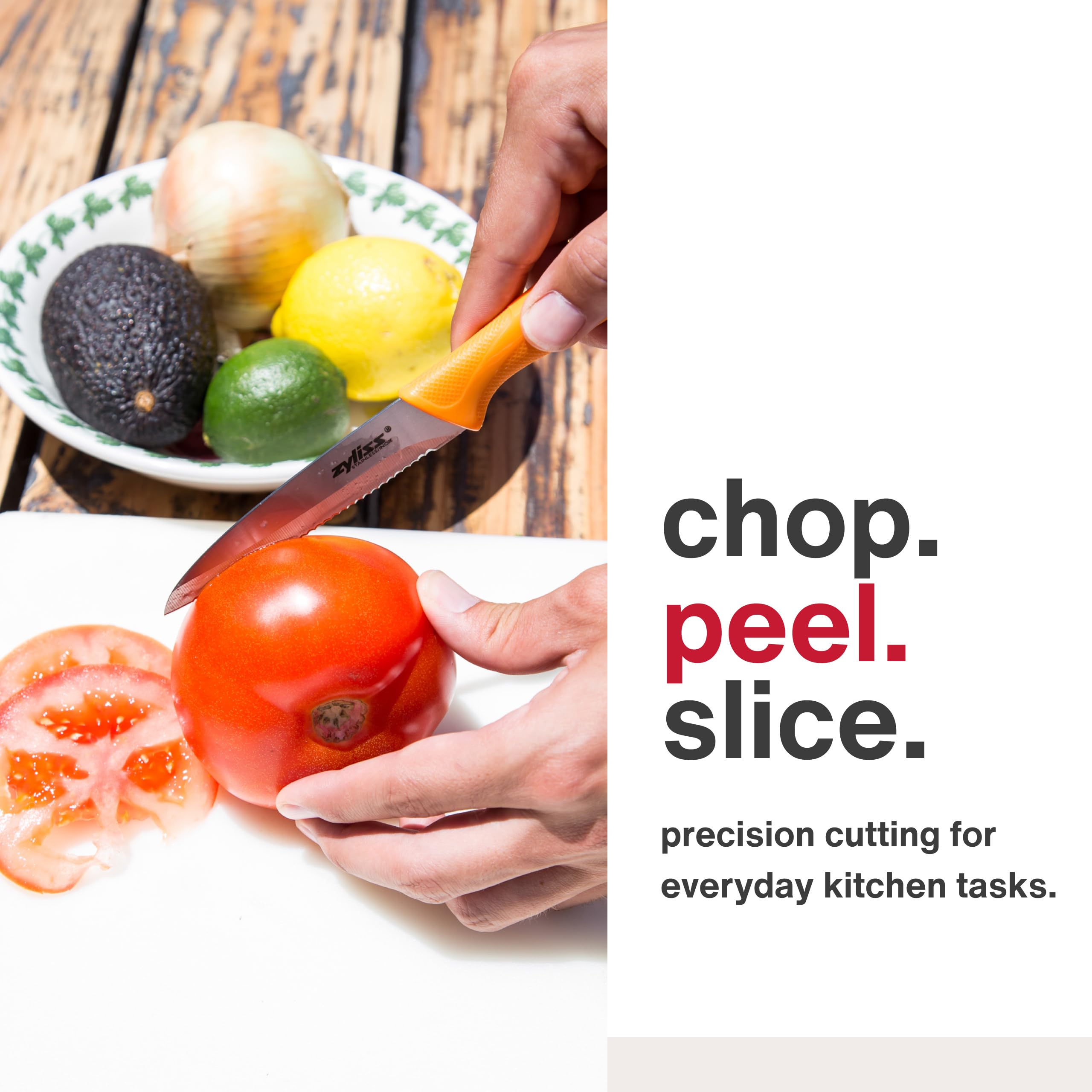 Cuchillo para pelar Zyliss, diseño ergonómico para comodidad.