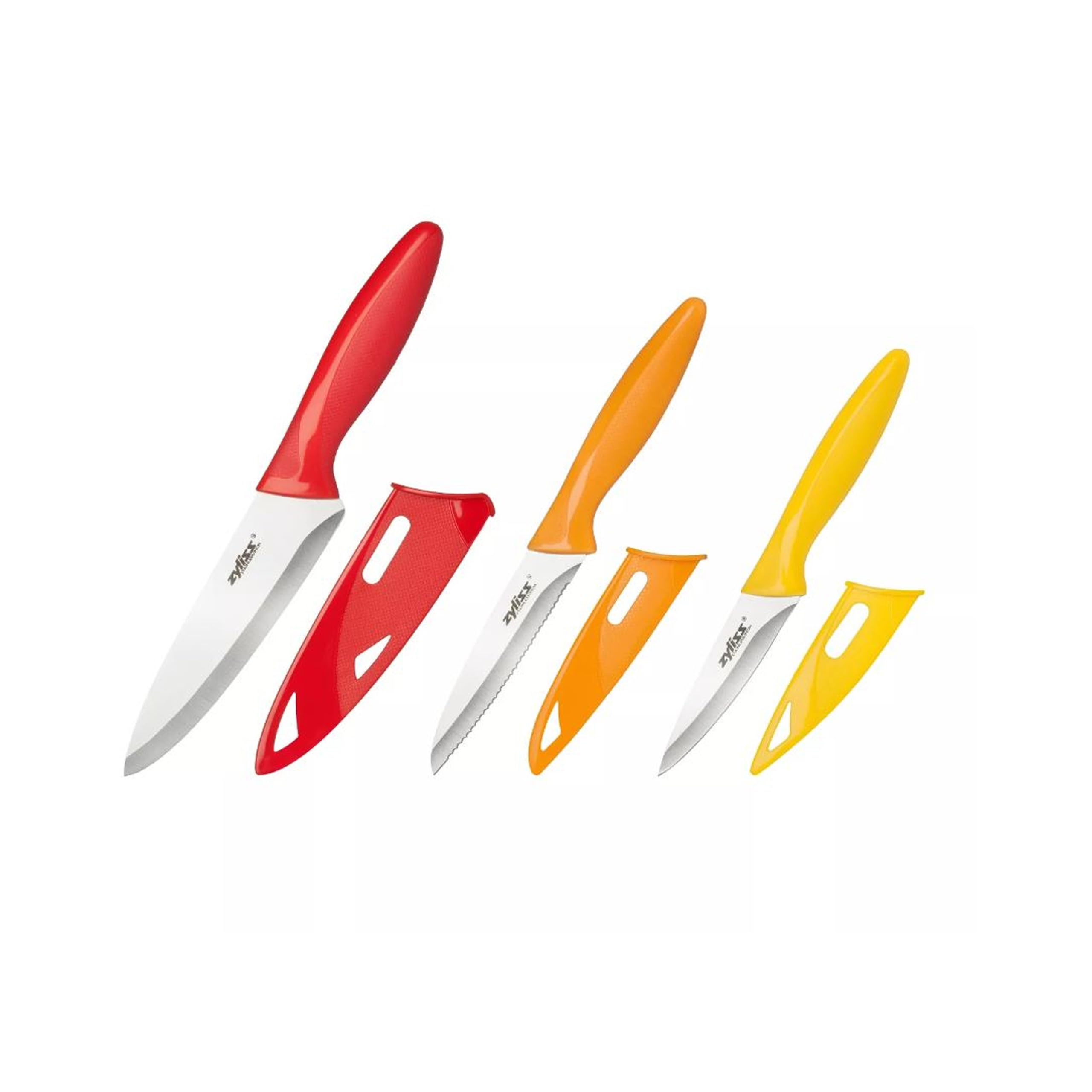 Cuchillos de utilidad Zyliss con funda para almacenamiento seguro en cajones.