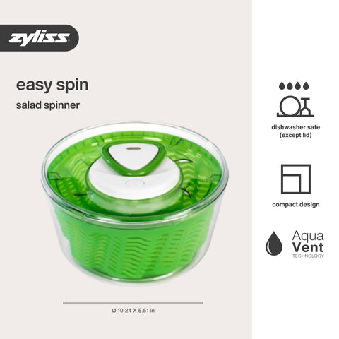 Zyliss Easy Spin 2 AquVent secado uniforme para verduras y frutas.