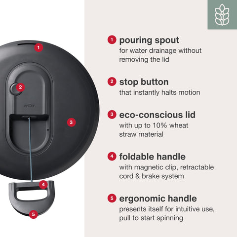 Zyliss Easy Spin sistema de freno para secado controlado.