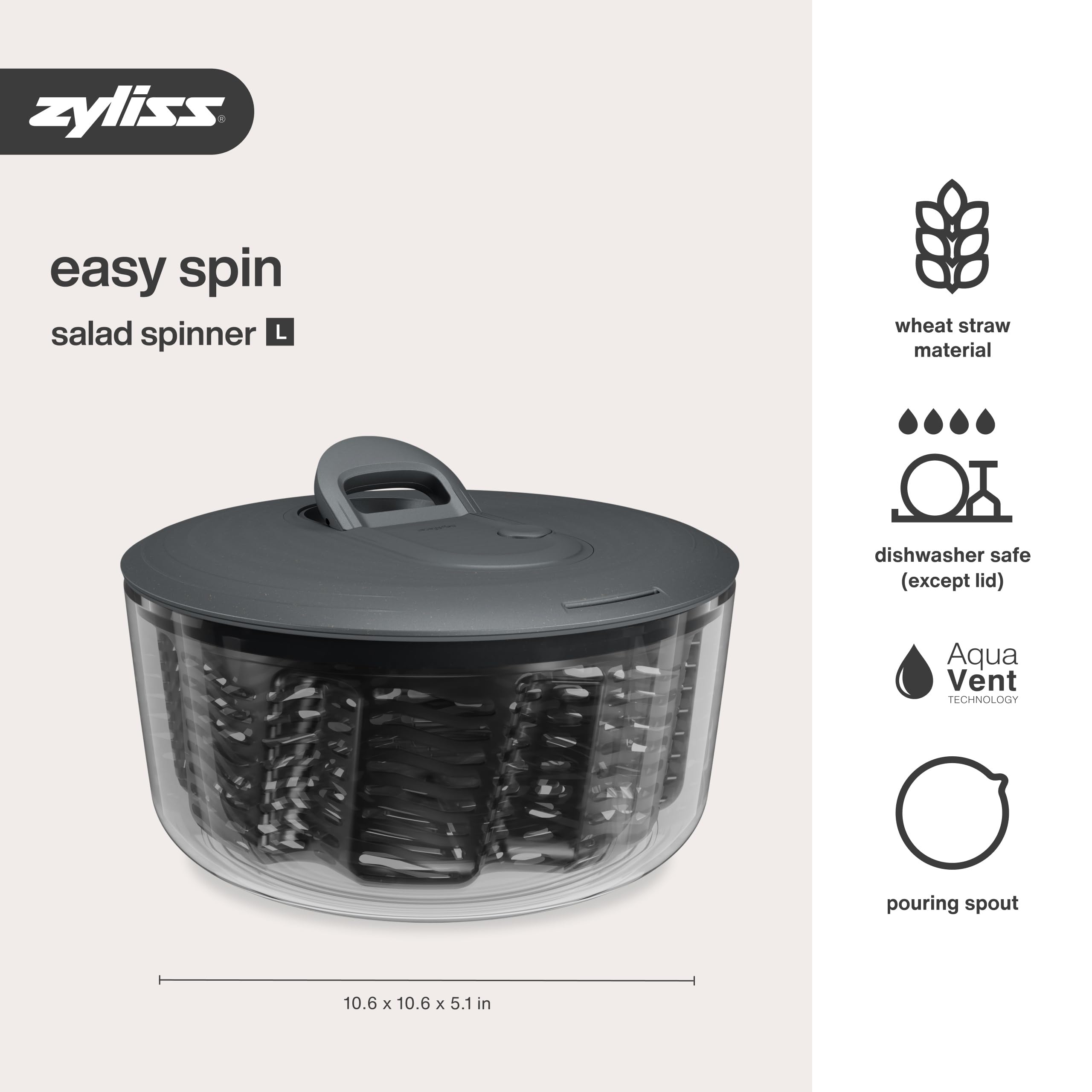 Zyliss Easy Spin tapa de trigo para reducir plástico.