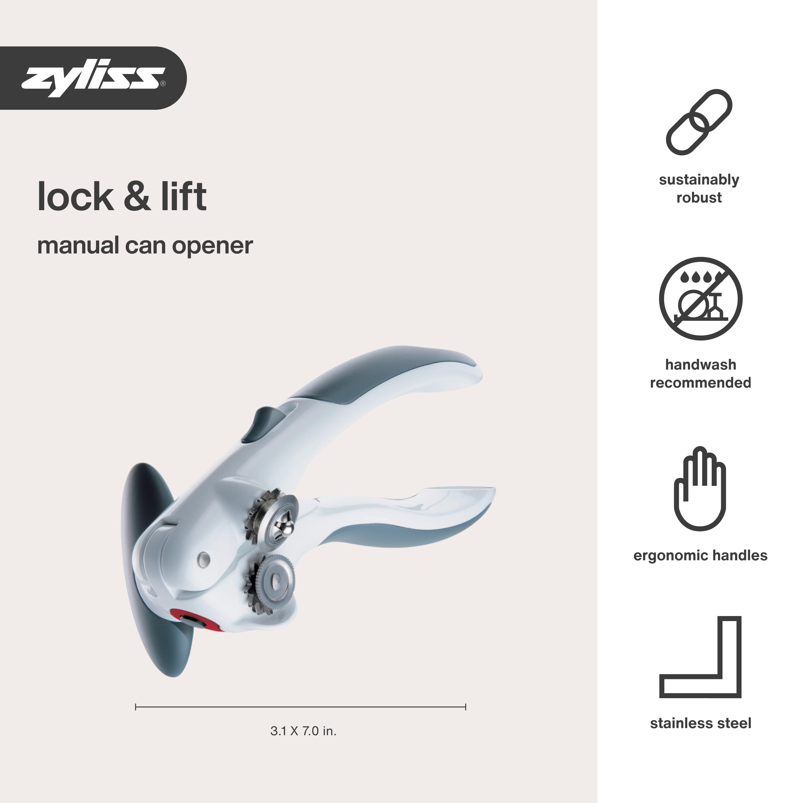 Zyliss Lock N' Lift corte liso y controlado en cada lata